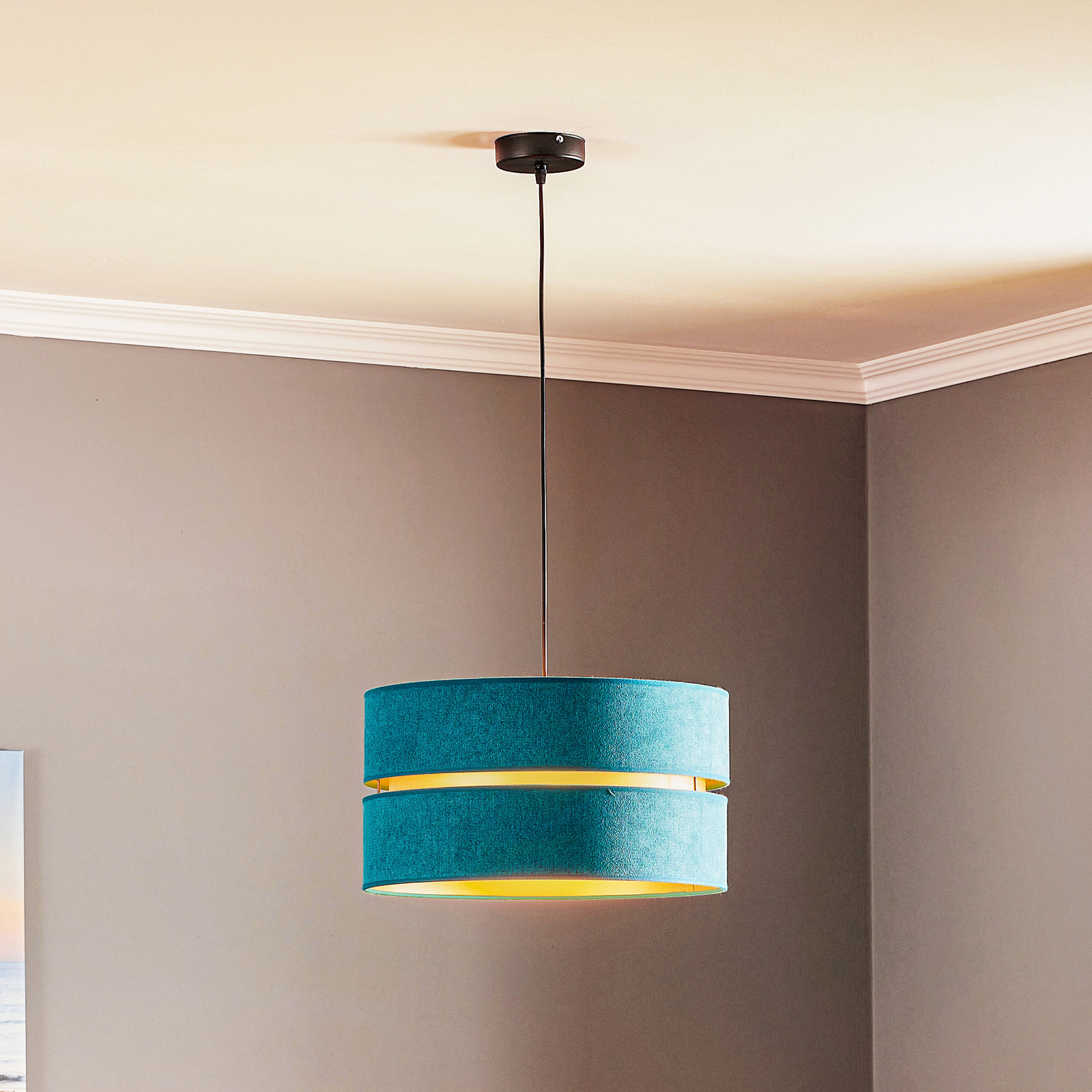Lampa wisząca Duo, turkusowa/złota Ø40cm, 1-pkt.