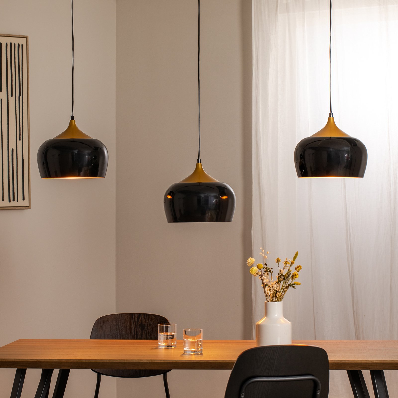 Berceste pendant light, black, 3-bulb, length 140 cm
