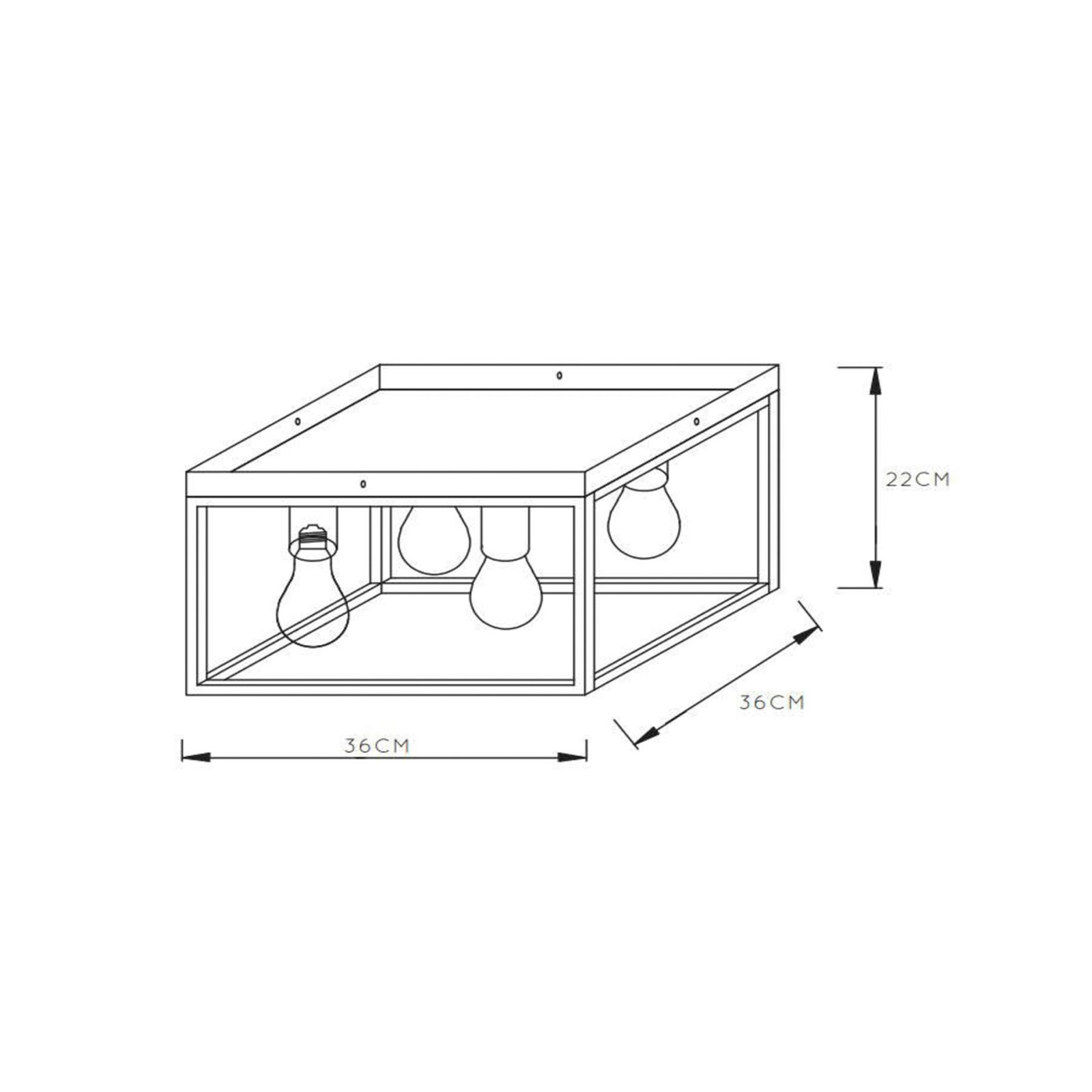 Ruben plafondlamp, zwart, 36 cm, 4-lamps, metaal, E27