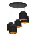 Suspension Soho cylindrique 5 lampes noire/dorée