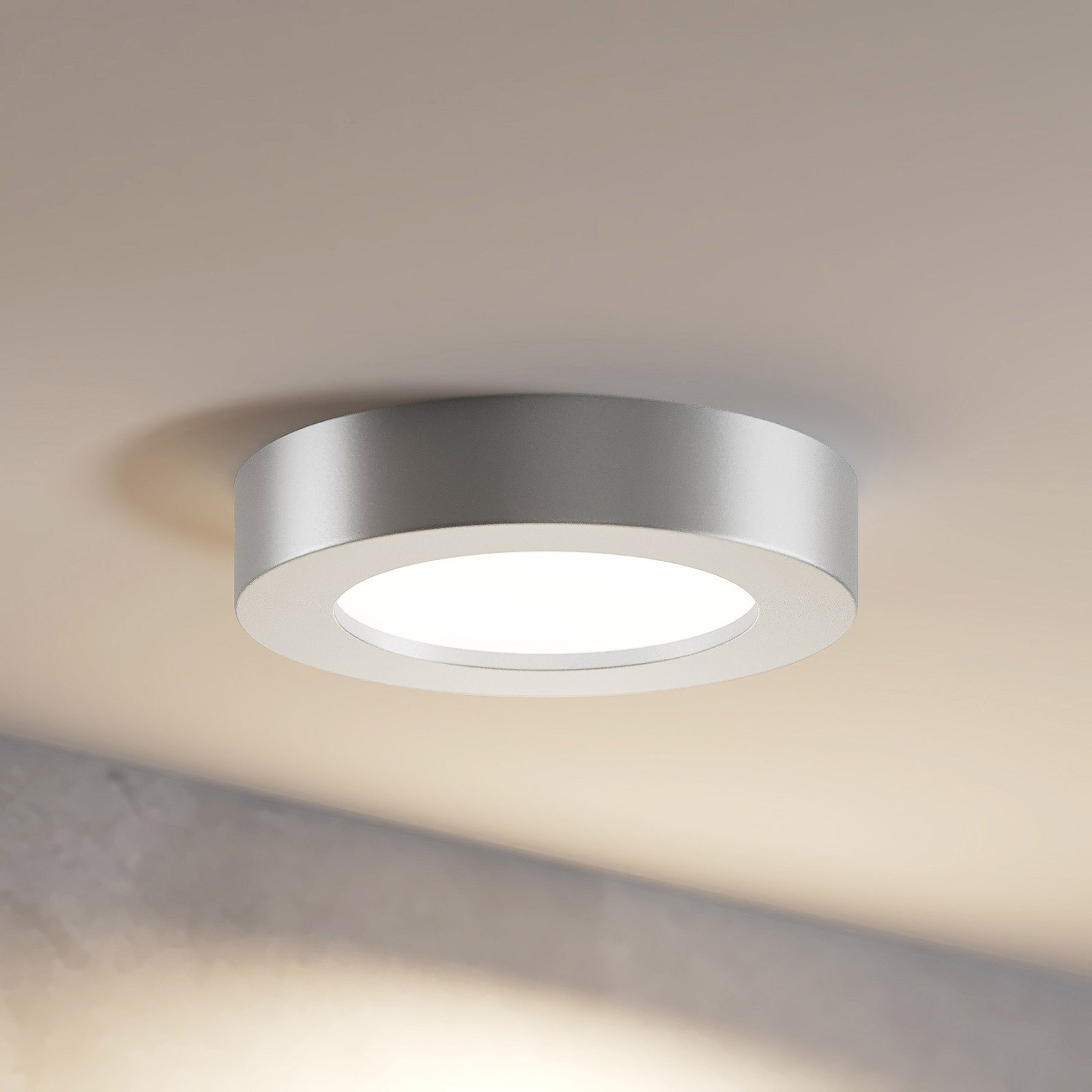 Prios LED ceiling light Edwina, silver, 12.2 cm, dimmable