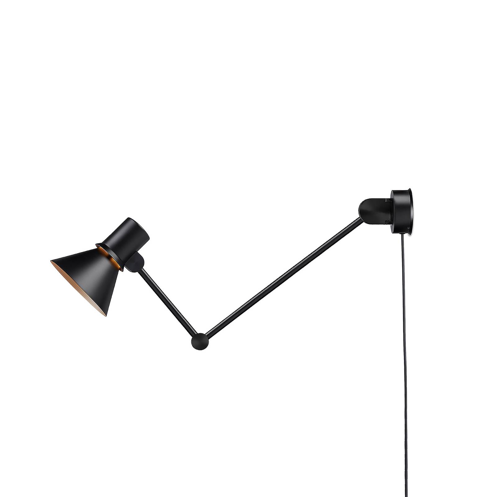 Anglepoise Type 80 W3 wall lamp, plug, black, for Living / Dining Room, steel, aluminium, E27, 6 W, W: 14.5 cm, H: 16 cm