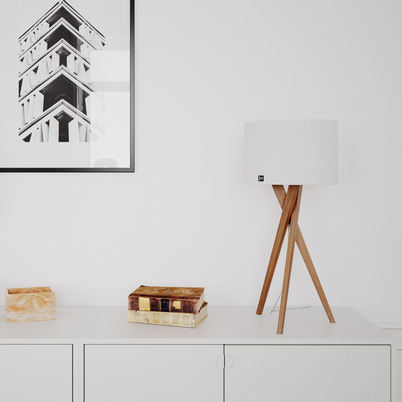 By Rydens bordlampe Vega, eik/hvit, 55 cm, tre, tekstil