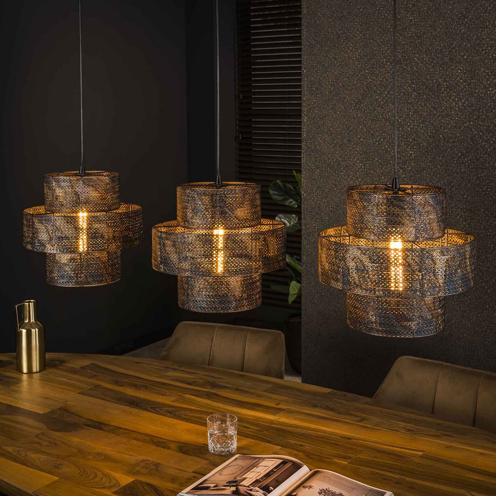 Zijlstra Lanternă lampă suspendată negru/burnished lungime 135cm metal 3 becuri - Camera de zi / sufragerie - modern - negru argintiu