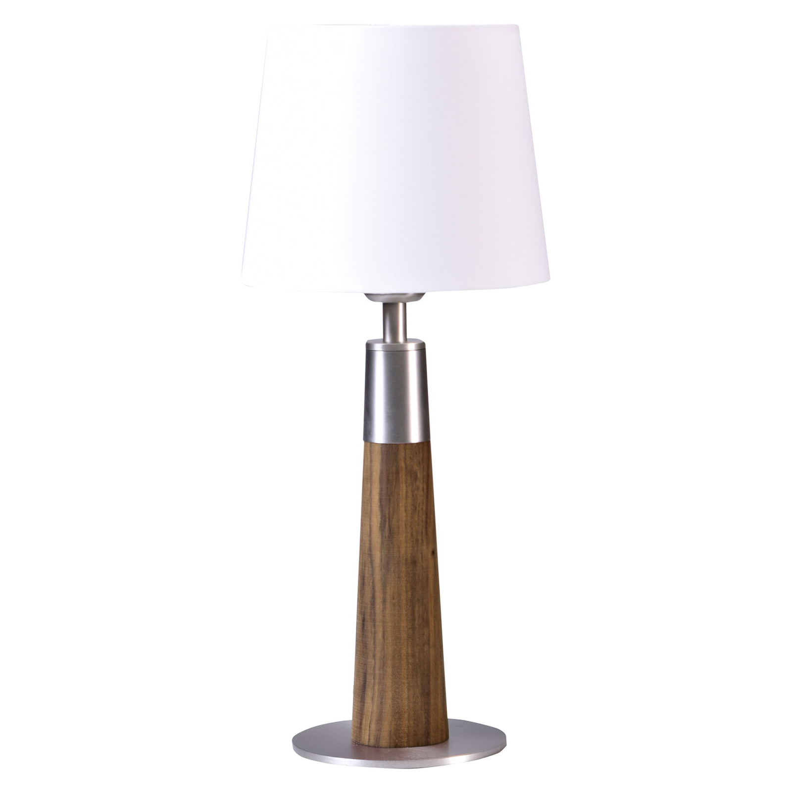 HerzBlut Conico table lamp white, walnut, 44 cm, for Living / Dining Room, wood, fabric, metal, E27, 60 W, energy efficiency: A++, H: 44 cm