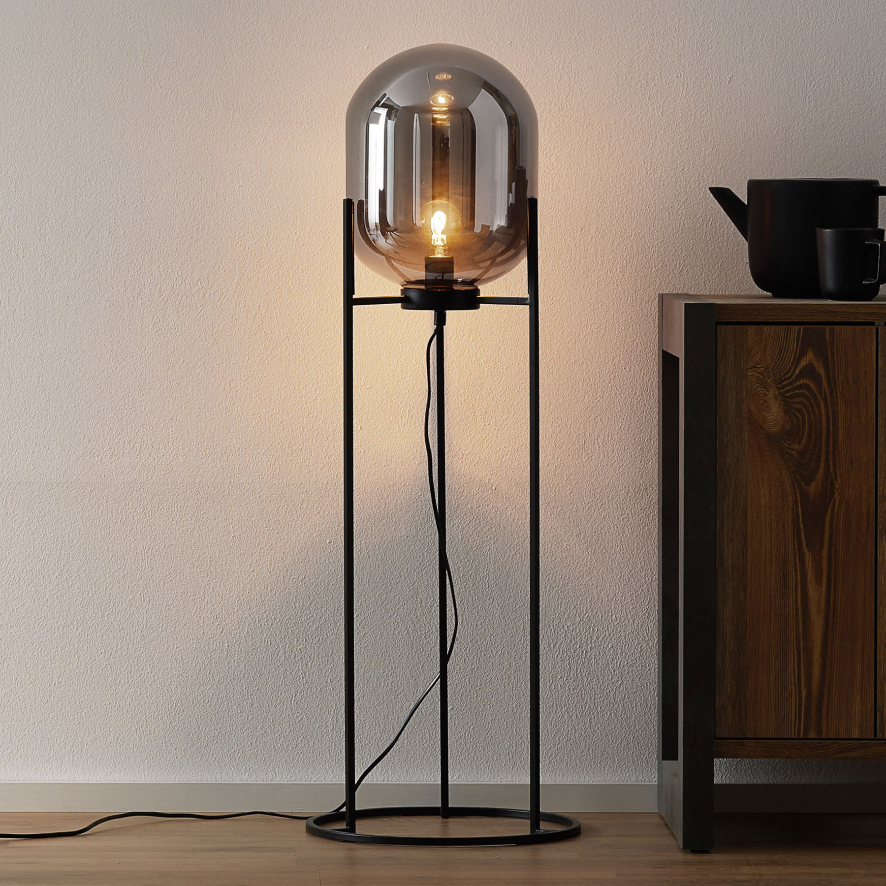 Fischer & Honsel Regi floor lamp height 97 cm, for Living / Dining Room, metal, glass, E27, 60 W, energy efficiency: A++, H: 97 cm