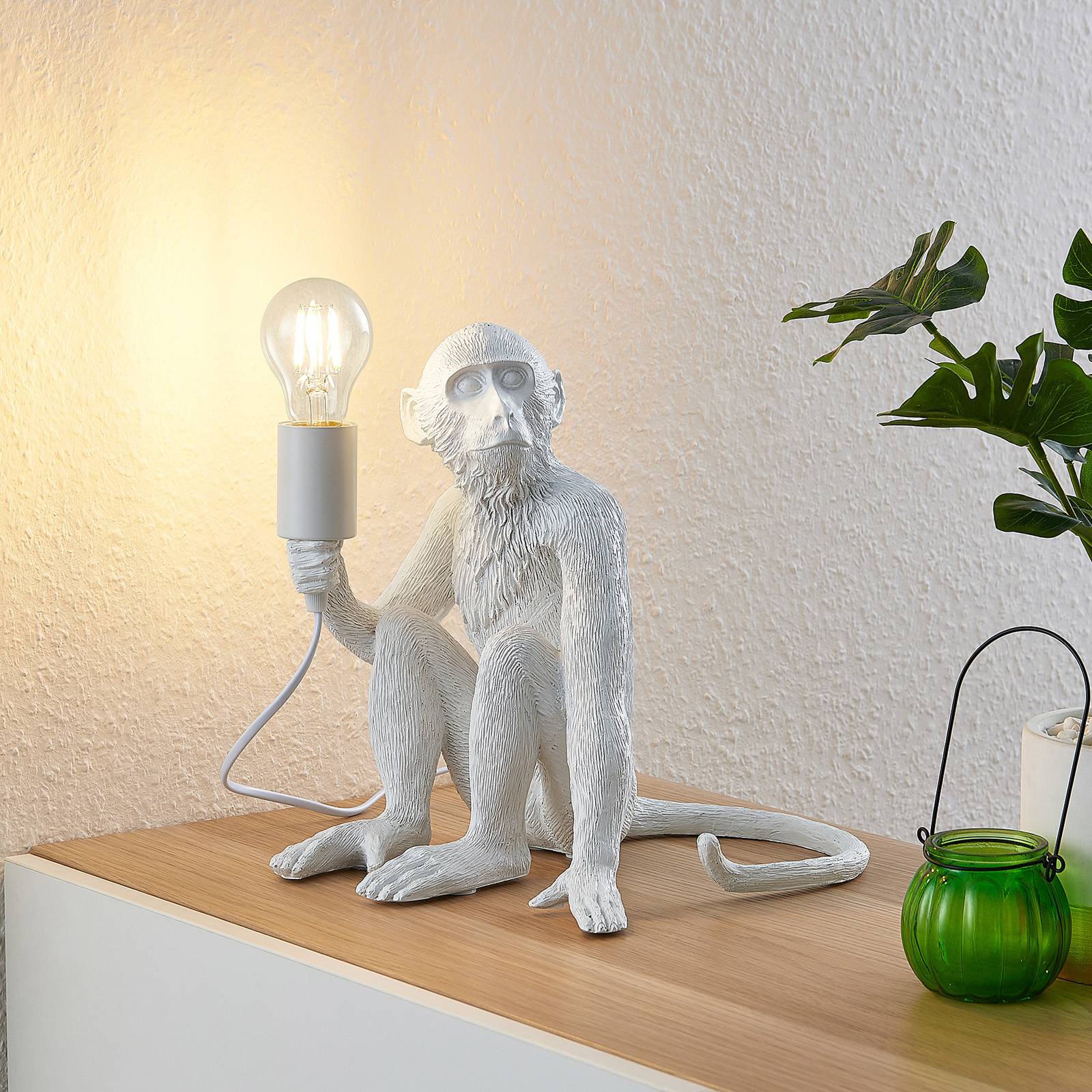 Lindby Monki lampe à poser forme de singe, blanche