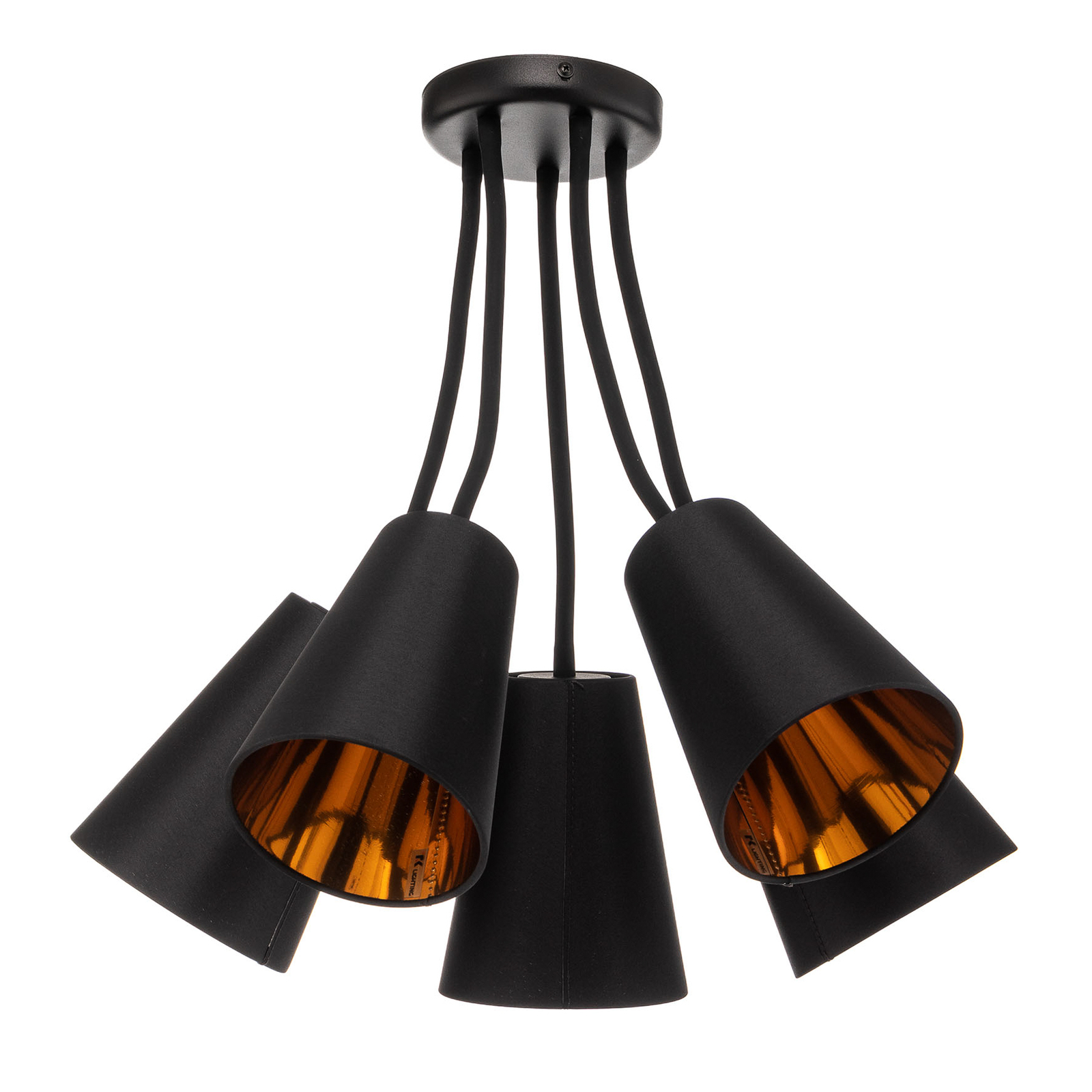 Plafondlamp Wire, 5-lamps, zwart/goud