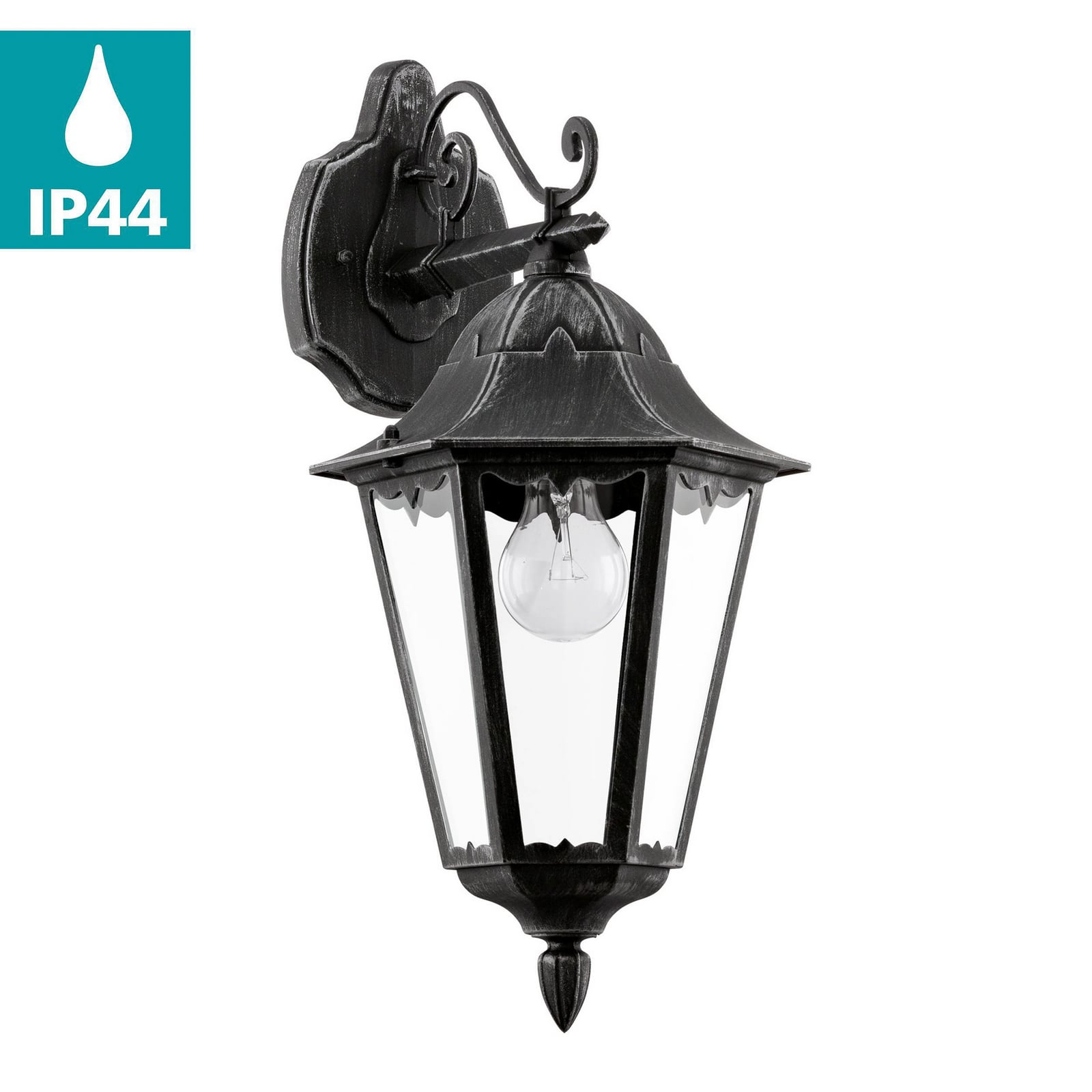 Außenwandlampe Navedo, schwarz/silber, Höhe 47 cm, abwärts