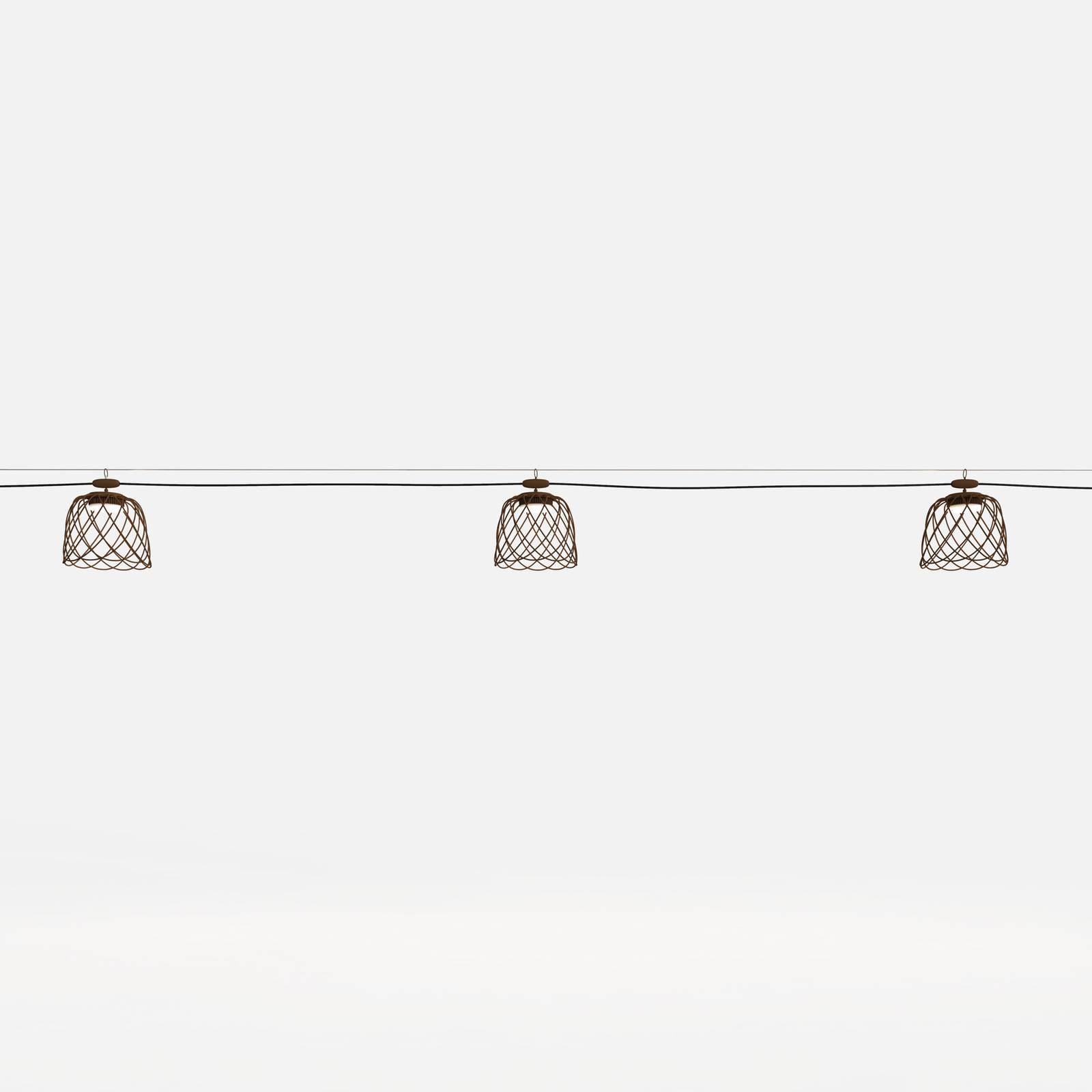 GIBAS LED kabelverlichting Nefer, 4-lamps, IP44, corten - Woon-/ Eetkamer - Design - bruin / roest - metaal