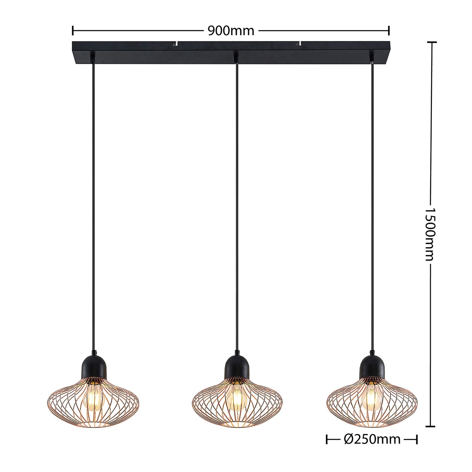 Lindby Justinos hanglamp, 3-lamps, koper
