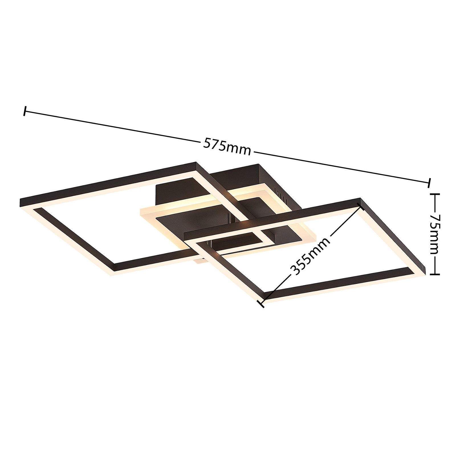 Lindby LED-Deckenlampe Fjardo, eckig, schwarz, CCT, Remote
