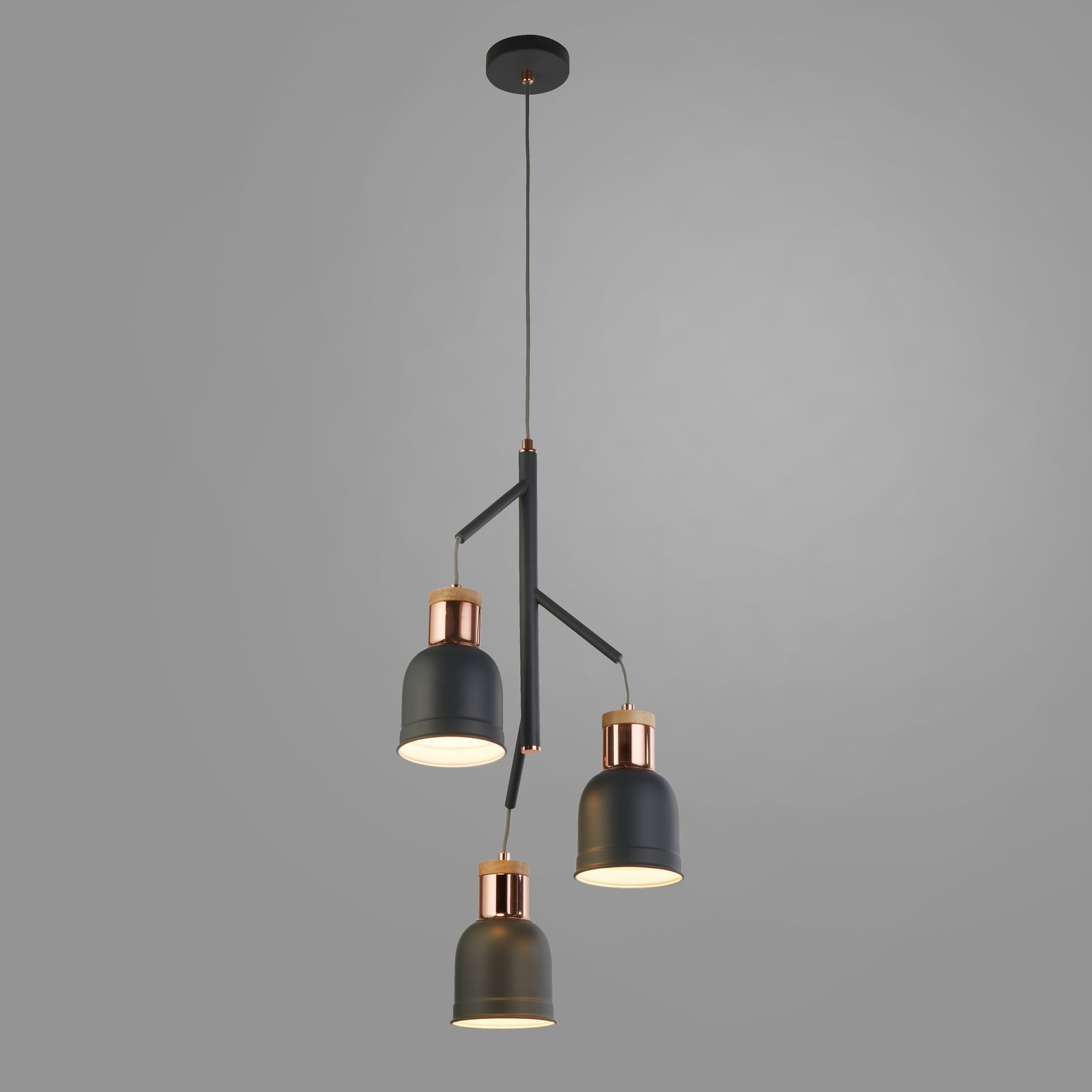 Hanglamp Barham, grijs, metaal, 3-lamps, E27