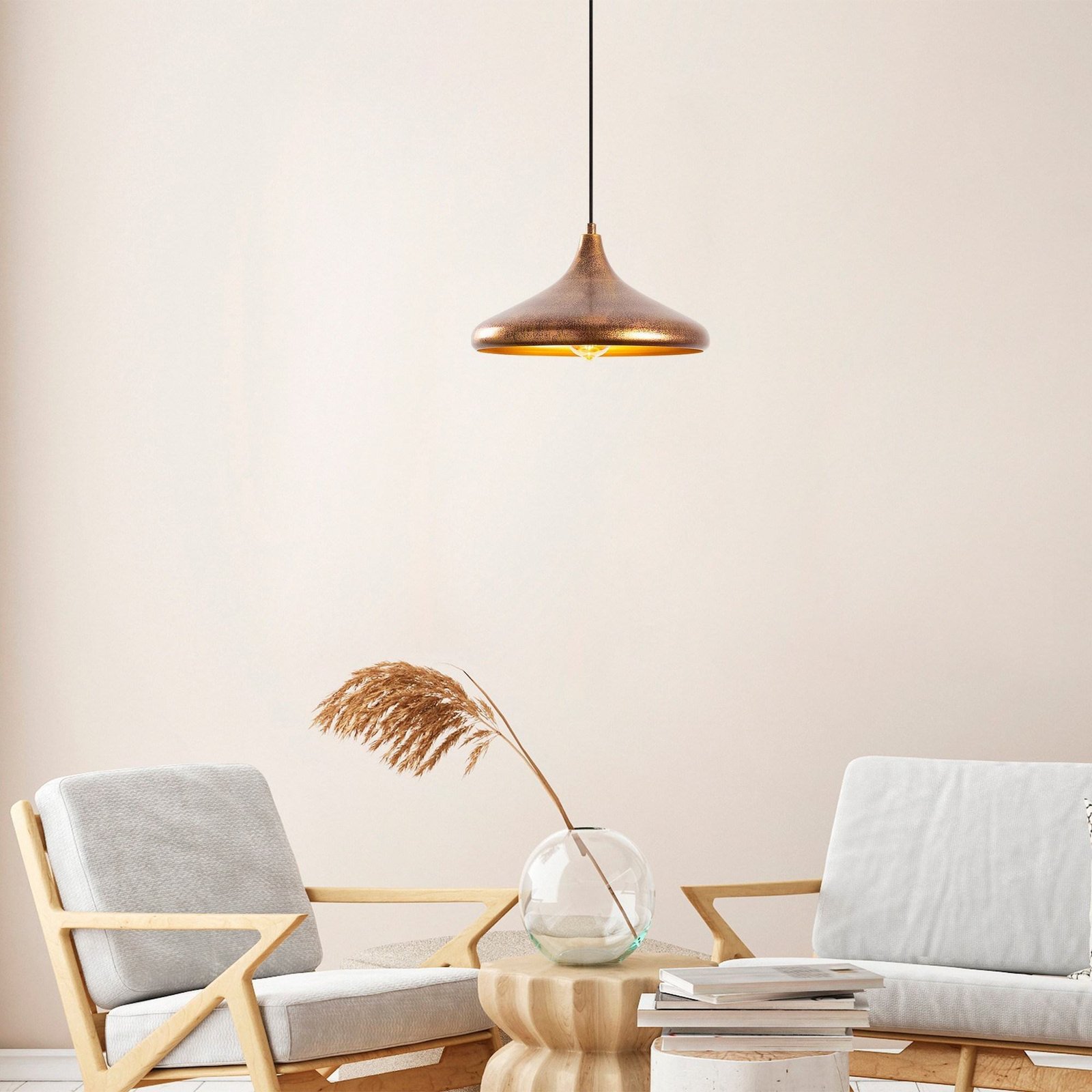 Pendant light Barek 11545, burnished brass, metal, Ø 34 cm