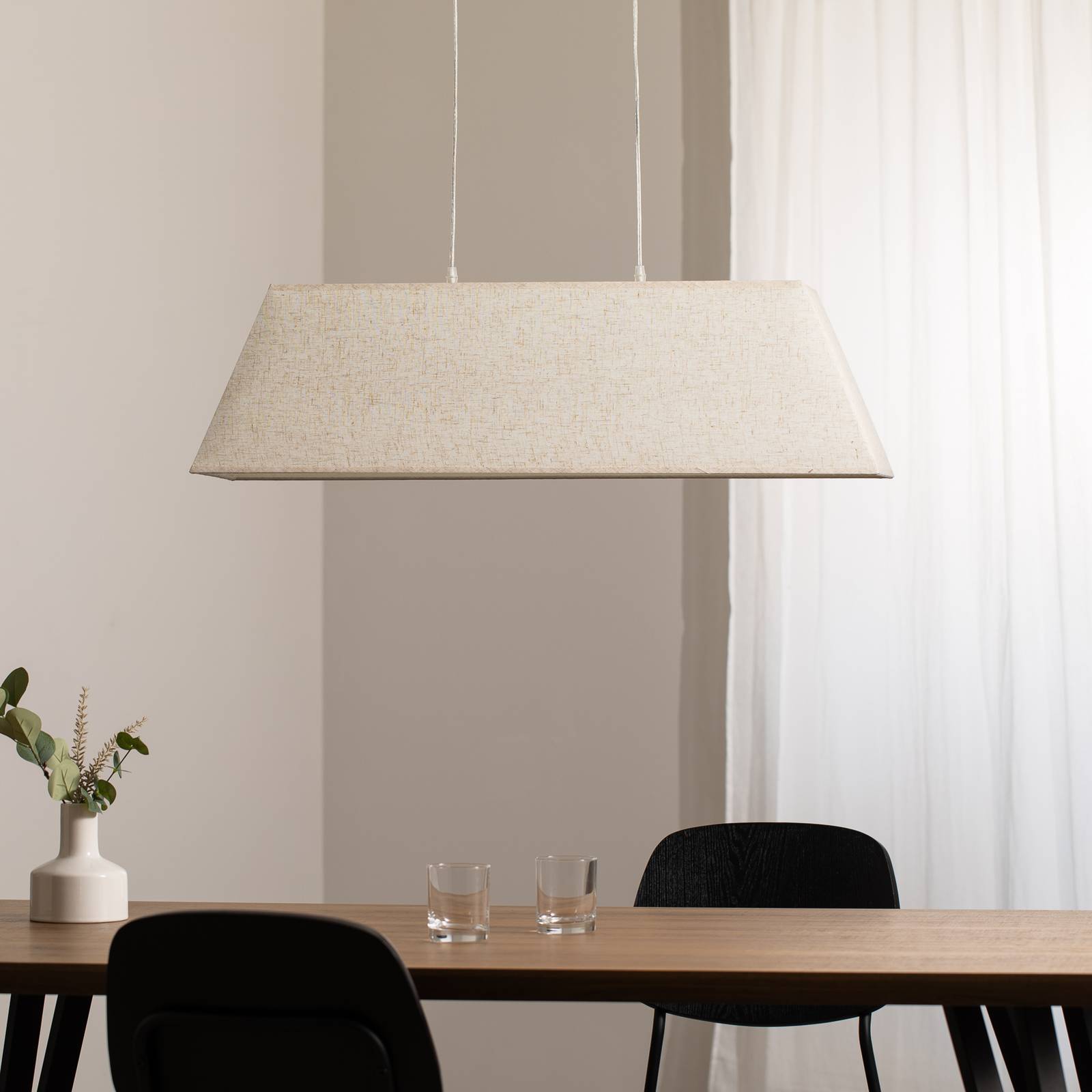 Hängeleuchte Miriel, 90 cm, Textil, Holz günstig online kaufen