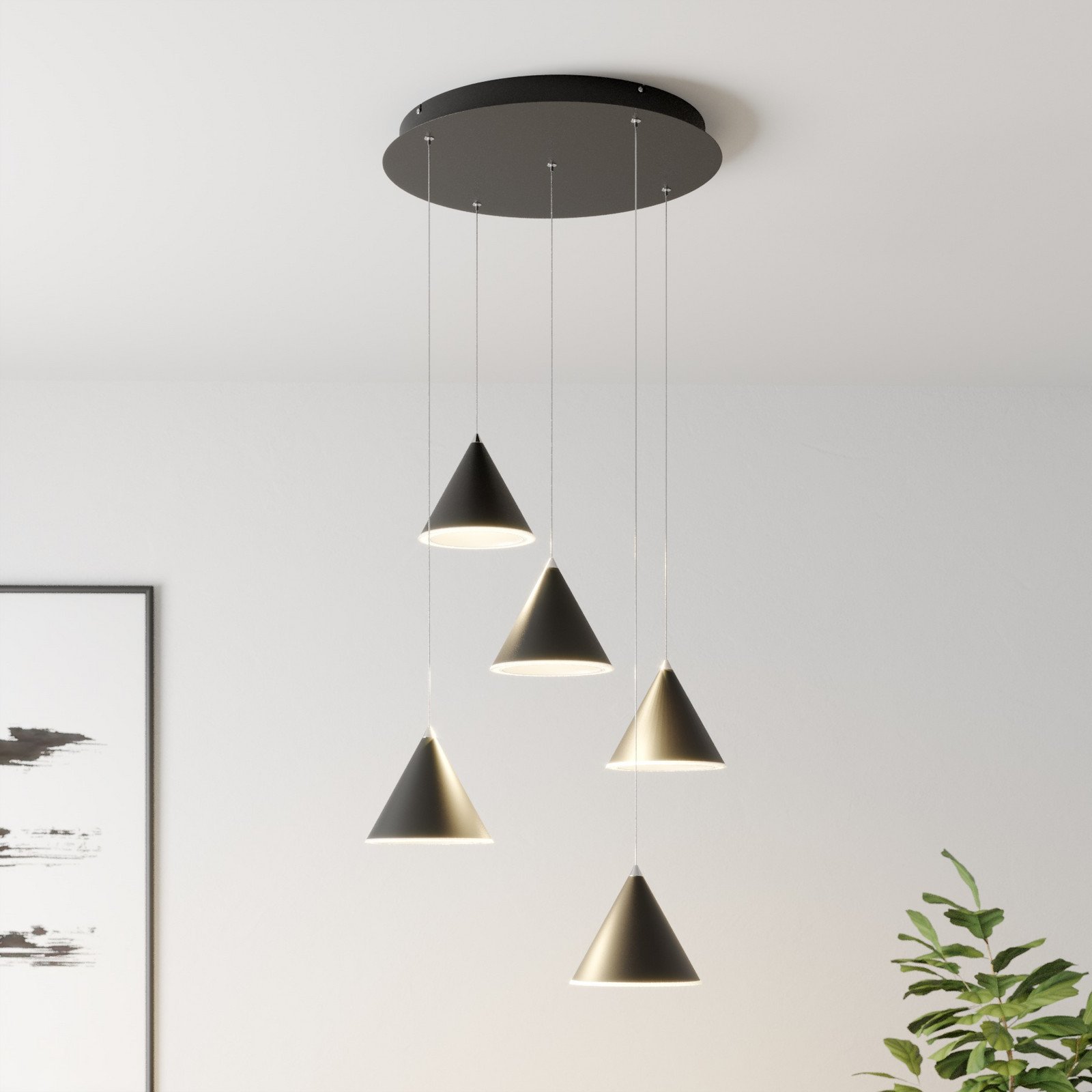 Lucande Livan lampă suspendată LED negru 5 becuri - Camera de zi / sufragerie - modern - negru mat - Metal