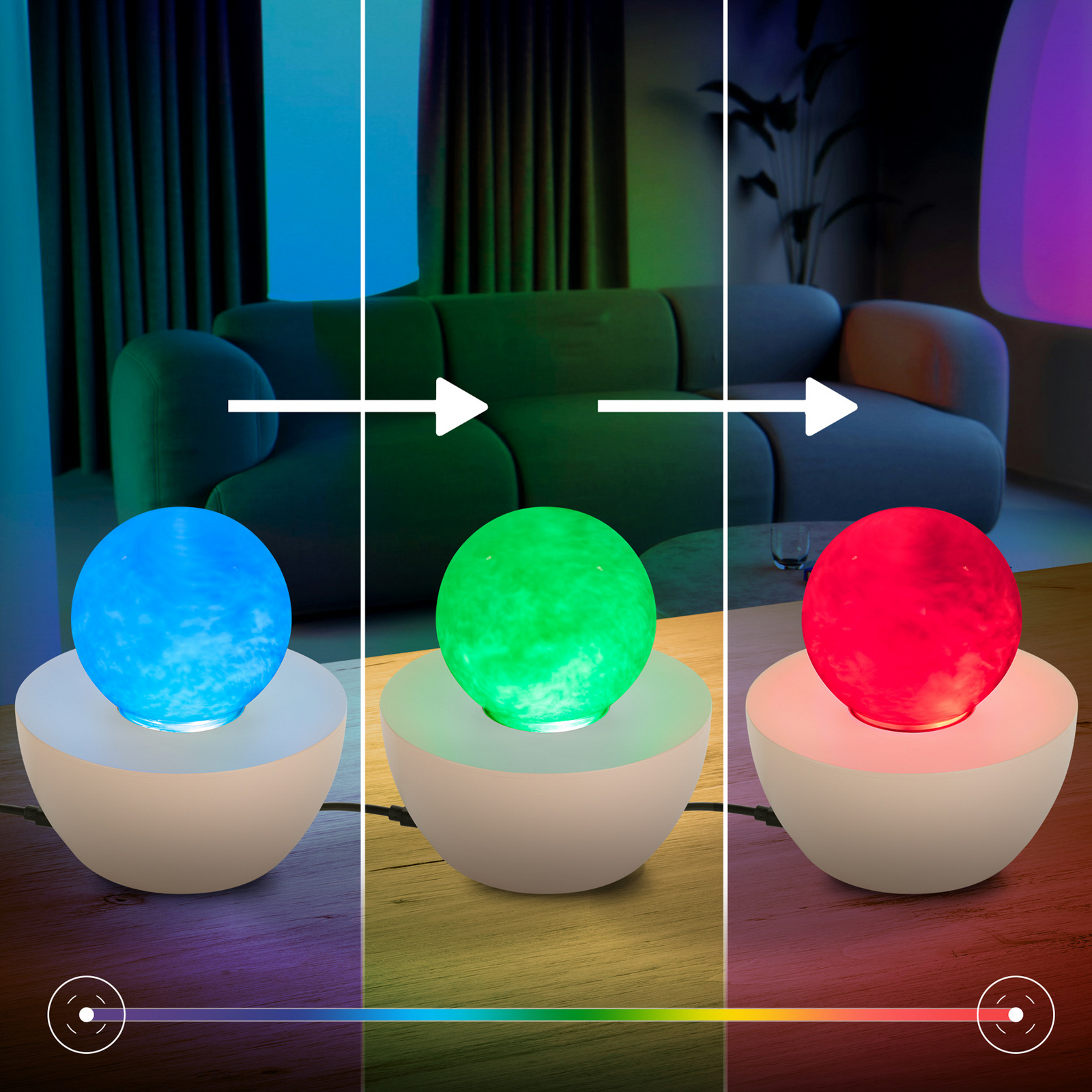 Lampa stołowa LED Fog, beżowo-przezroczysta, skokowa zmiana barw RGB, Ø 12 cm Lampa stołowa LED Fog, beżowo-przezroczysta, skokowa zmiana barw RGB, Ø 12 cm