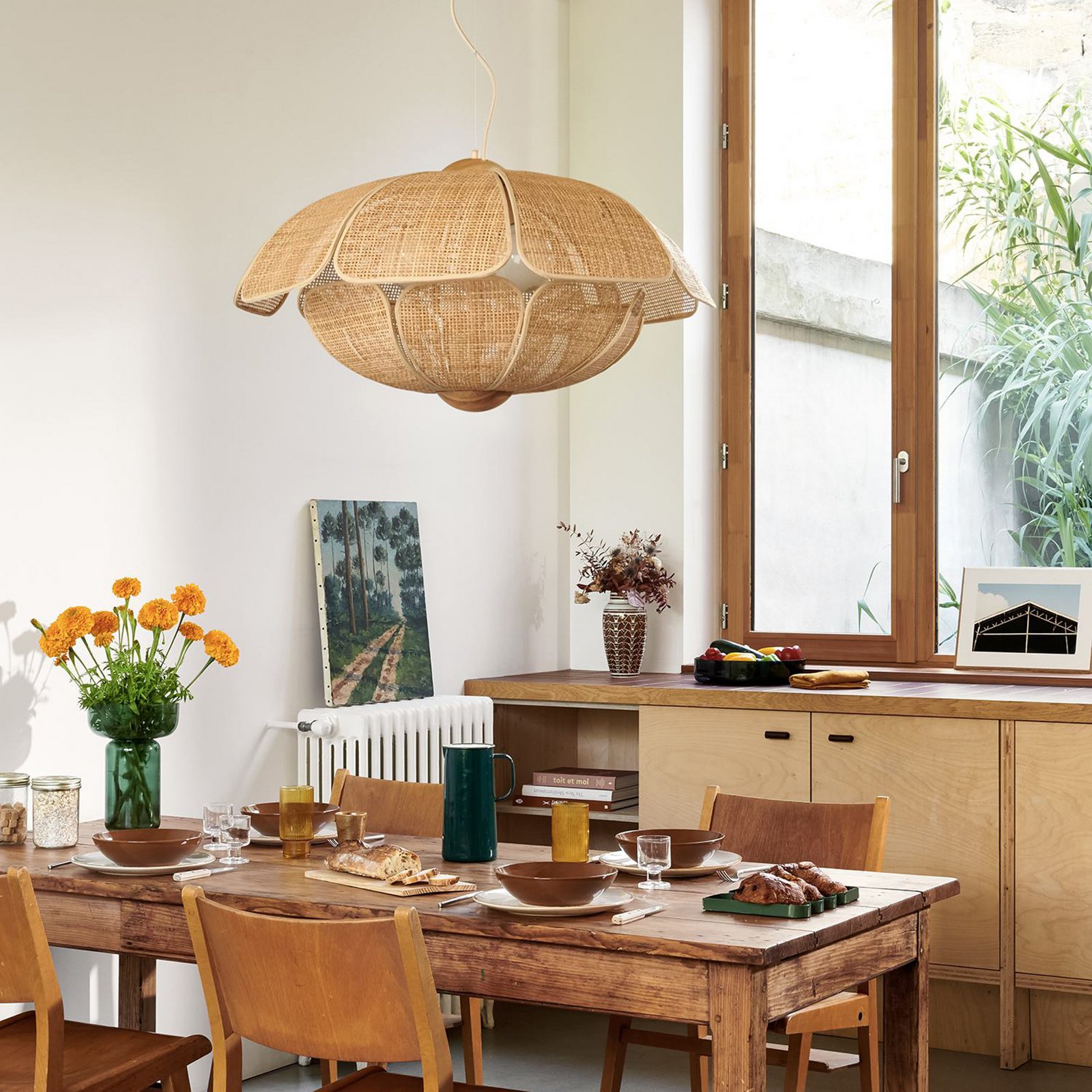 MARKET SET Coquillage hanging light, 70 cm, natural colour, rattan