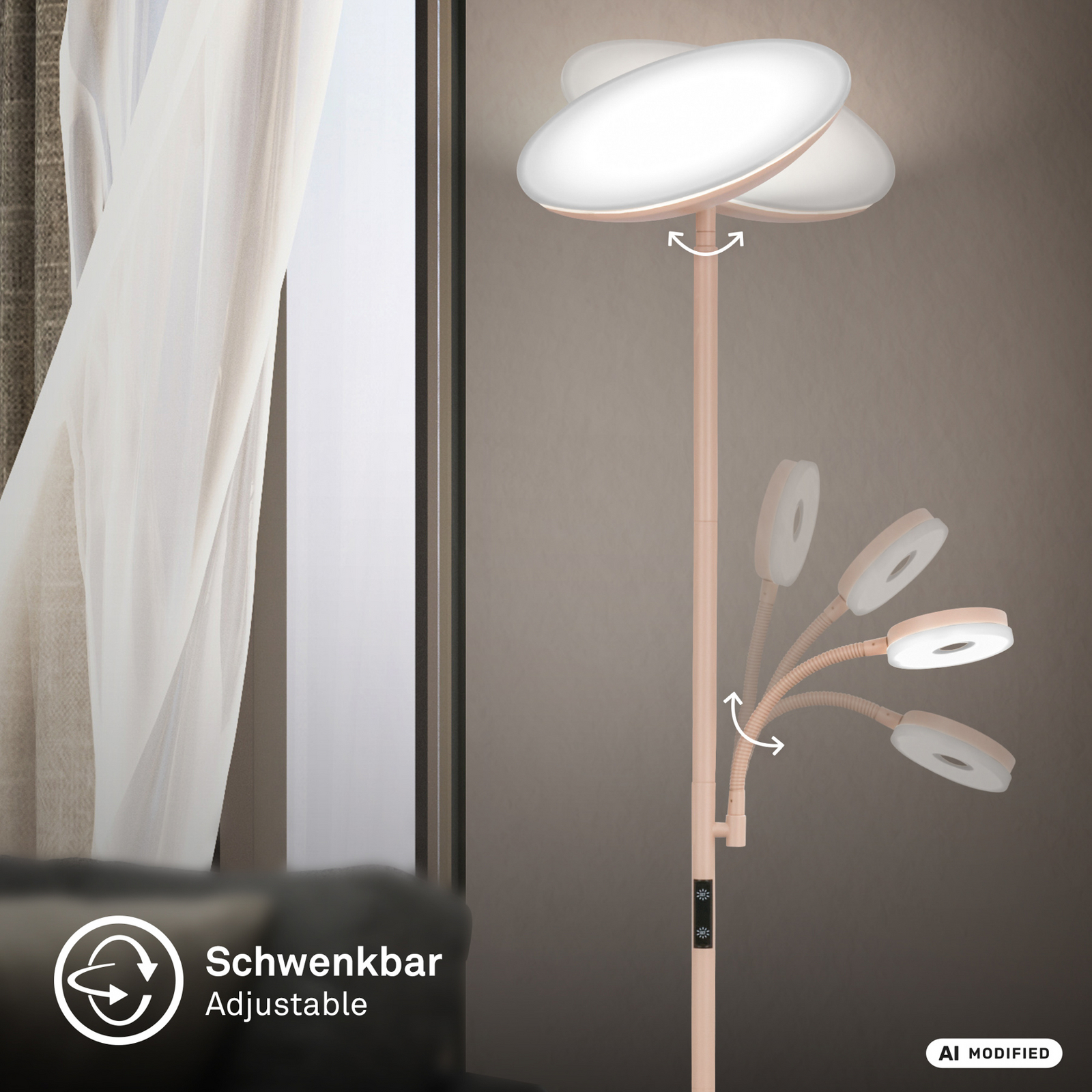 LED-Stehleuchte Sira, beige, CCT, Touchdimmer, Leselicht LED-Stehleuchte Sira, beige, CCT, Touchdimmer, Leselicht
