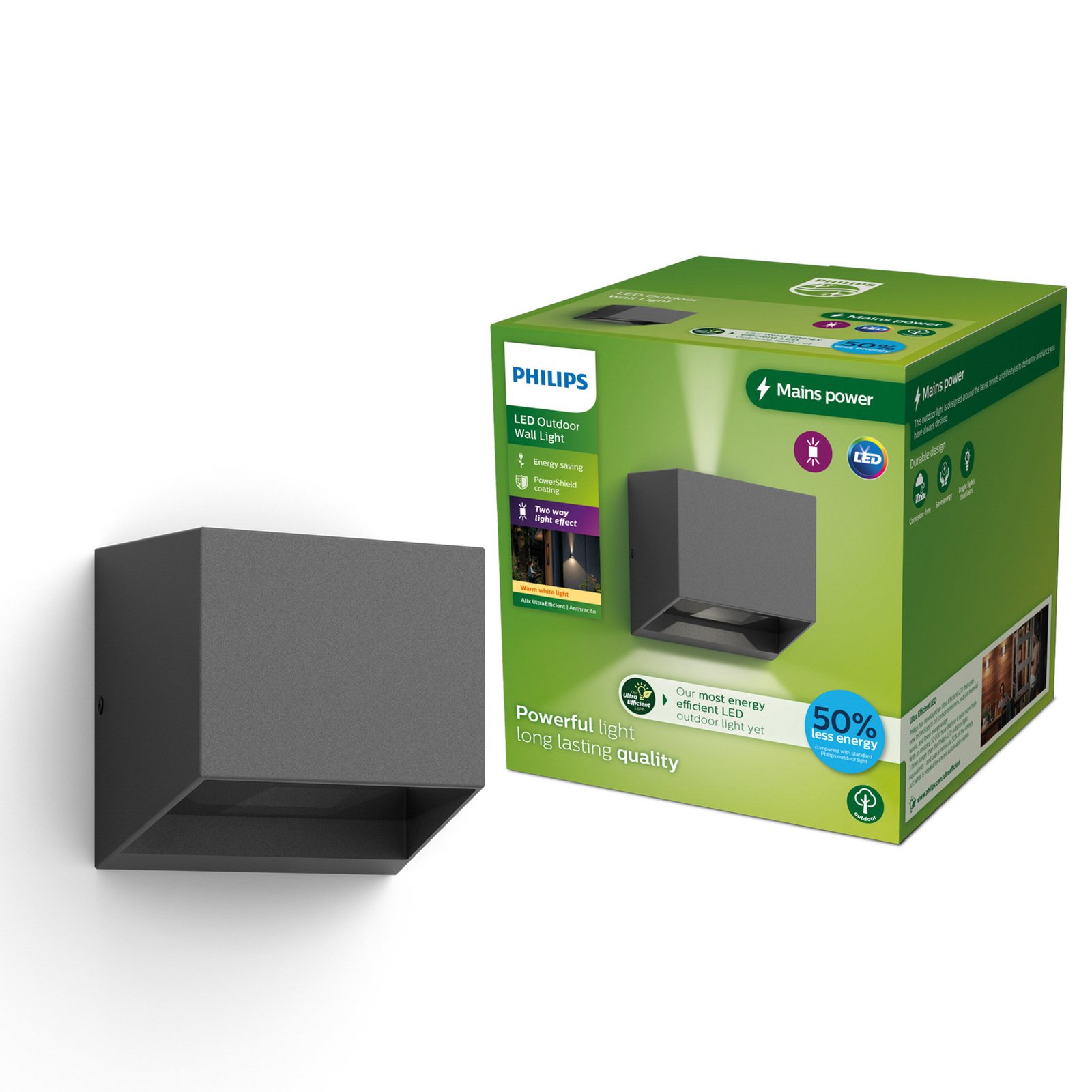 Philips LED-Außenwandleuchte Alix UE, anthrazit, Alu, IP44
