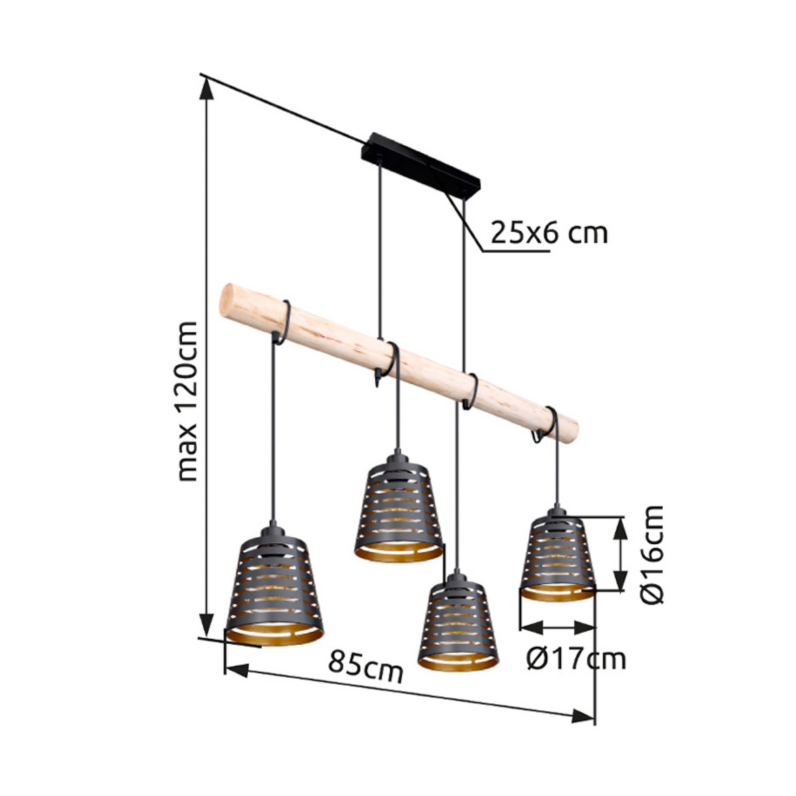 Globo Lampă suspendată Ablona lungime 85 cm negru/auriu metal - Camera de zi / sufragerie - Modern - negru mat auriu lemn deschis