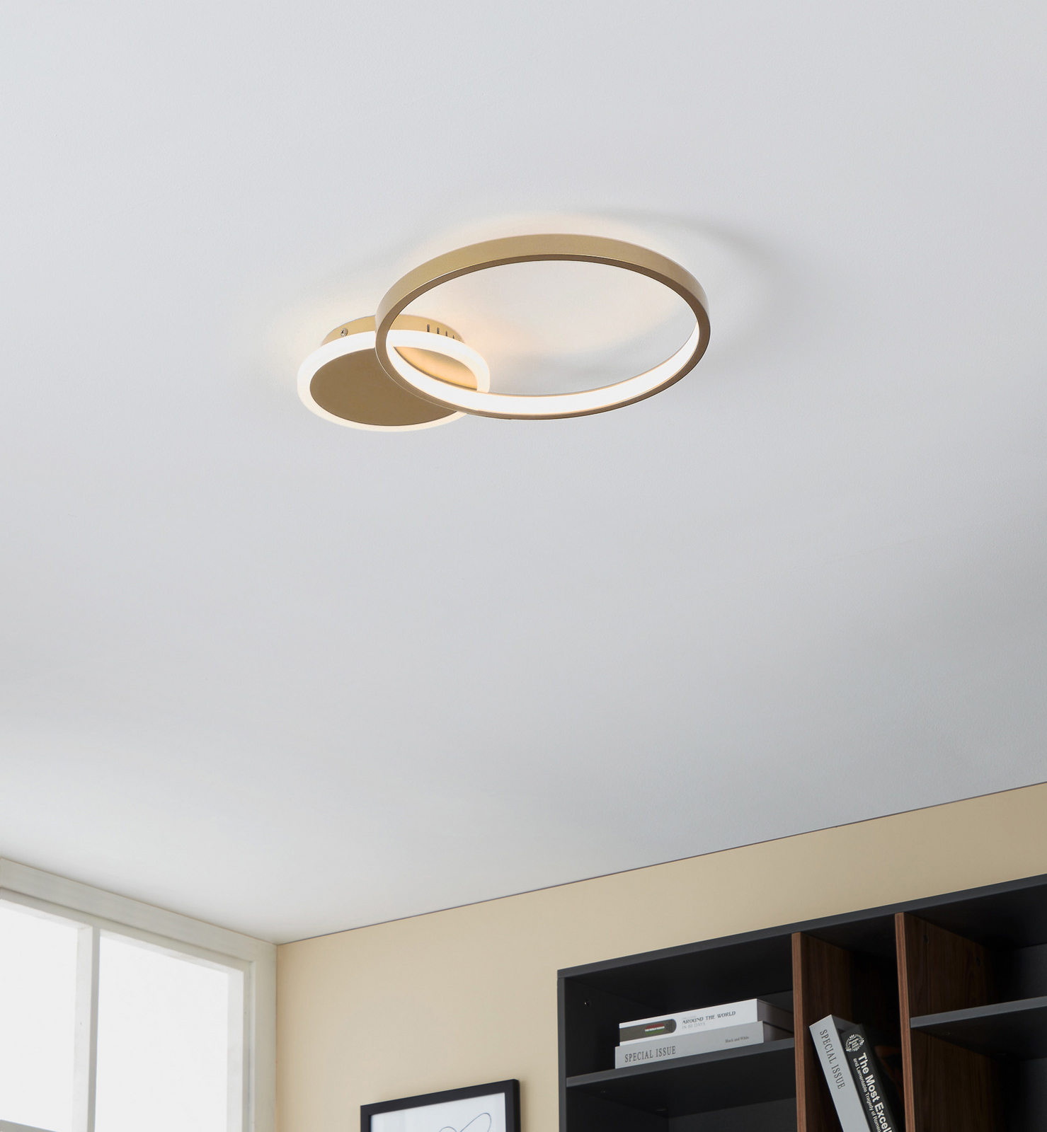 LED lubinis šviestuvas "Gafares", aukso spalvos, aliuminis, 41 cm, nuotolinio