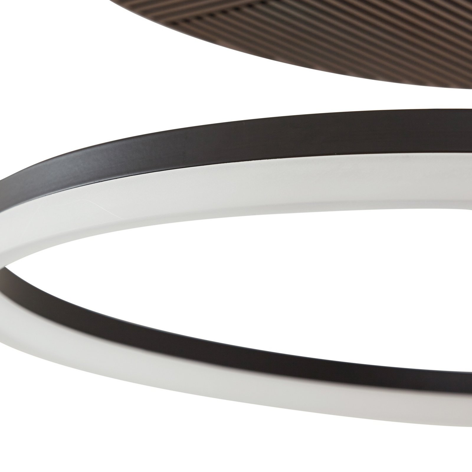 Lucande LED stropní svítidlo Orven, černá/dřevo, Ø50cm, stmívatelné