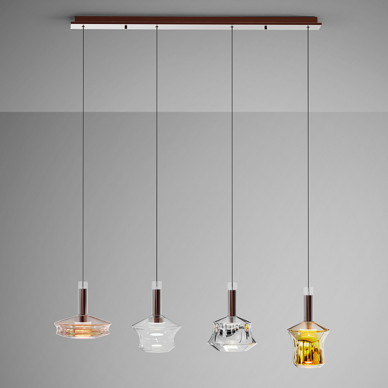 LED hanglamp Scarlett, kleurrijk, lengte 108 cm, glas, 4-lamps. LED hanglamp Scarlett, kleurrijk, lengte 108 cm, glas, 4-lamps.