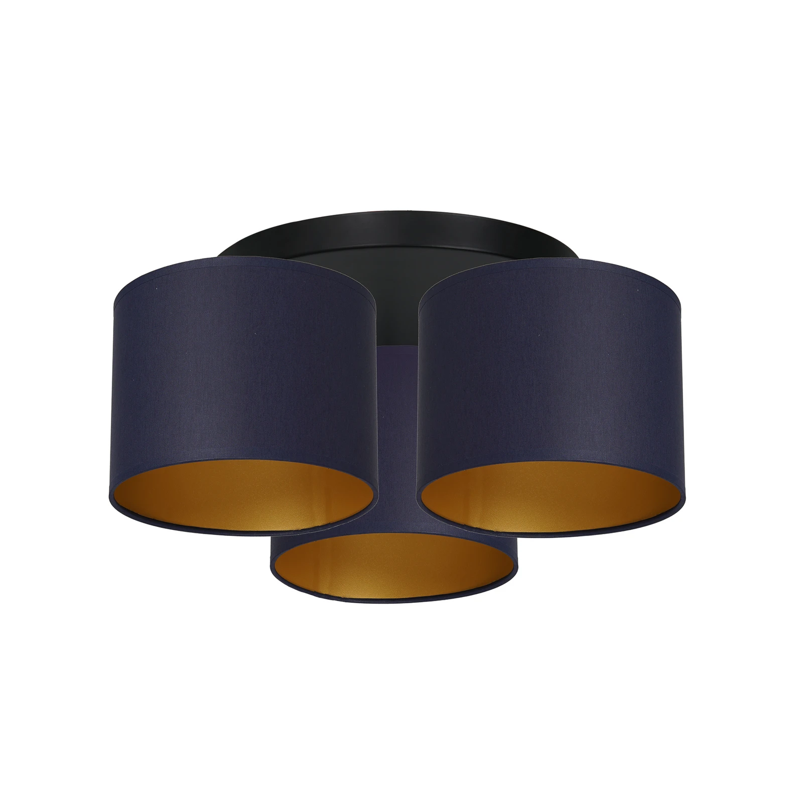 Plafondlamp Soho cilindrisch, 3-lamps blauw/goud
