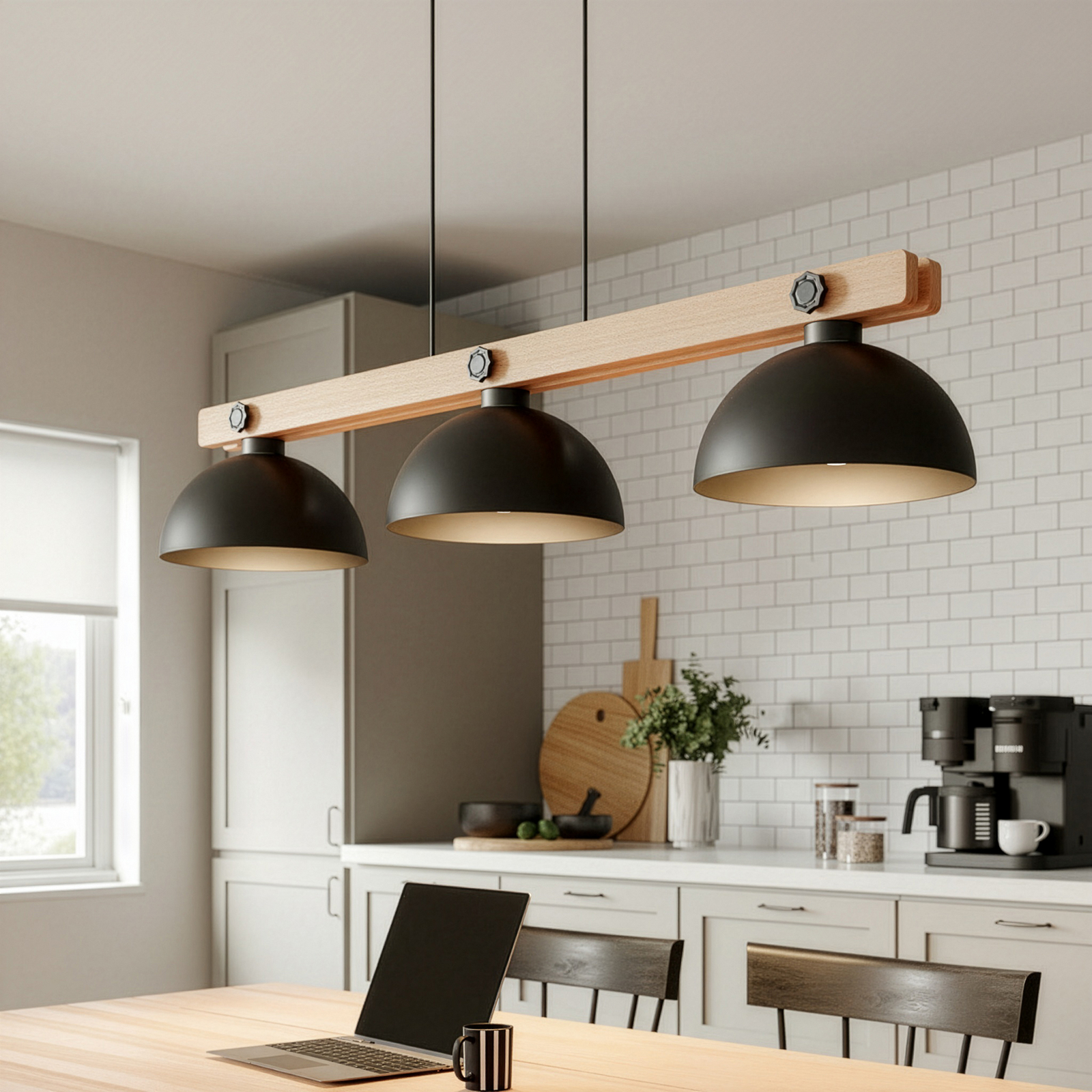 Envolight Stort függő lámpa 3 izzós natúr fával