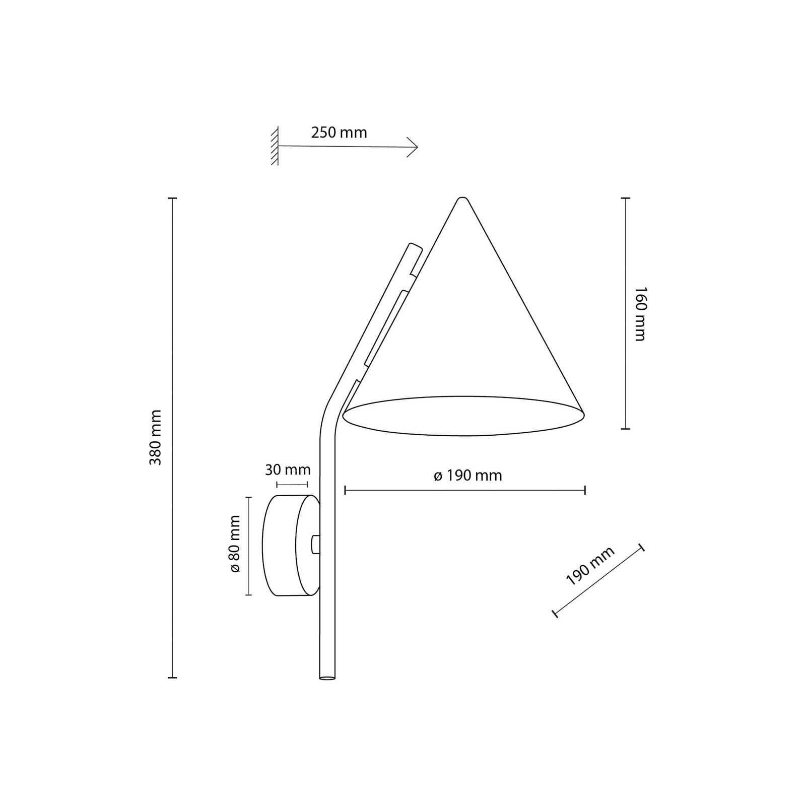 Nástenné svetlo Cono, 1-pl., čierne, E27