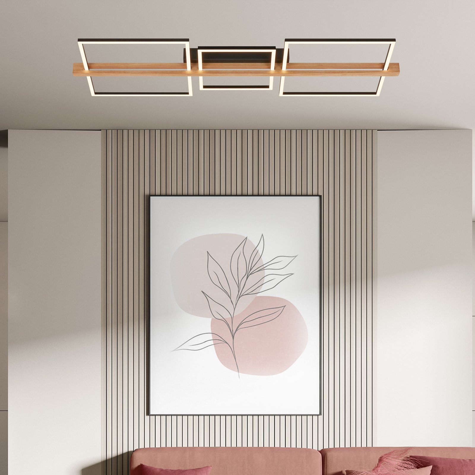 Moldura LED ceiling light, 108x35 cm, wood, metal, black