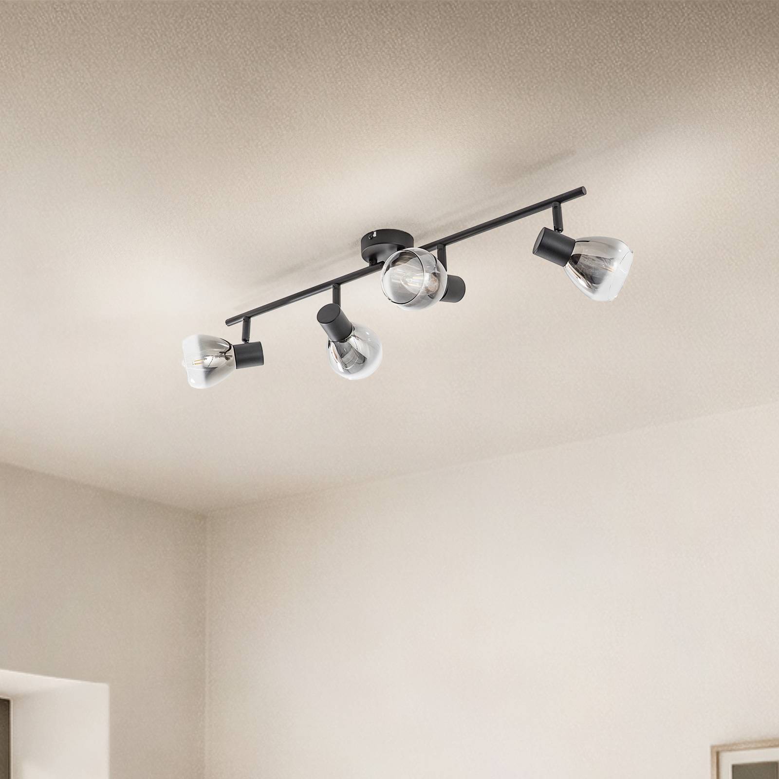 Lindby Pendura loftlampe, 4 lyskilder, sort, glas