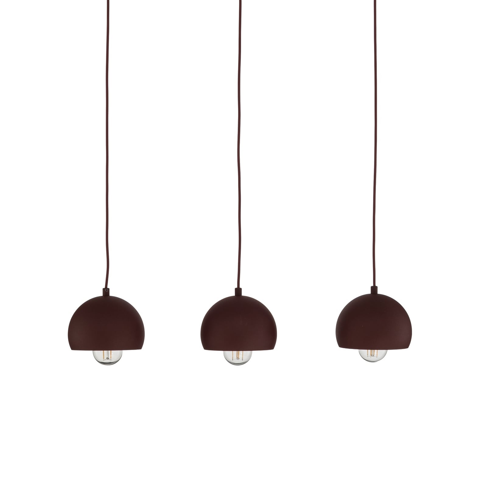 Hängelampe Sool, dunkelrot, Länge 65 cm, 3-flg., Metall, E27