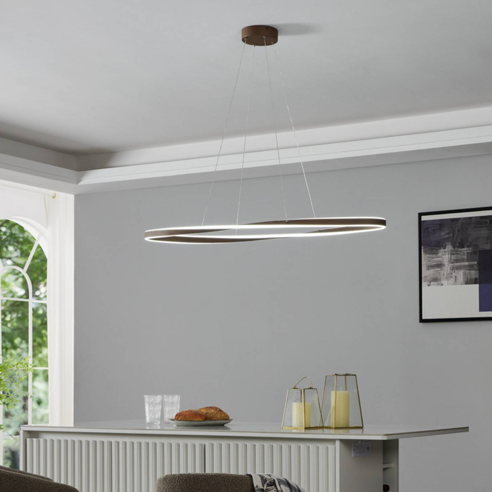EGLO LED hanglamp CAMEROTA, brons 111 x 38 cm, afstandsbediening