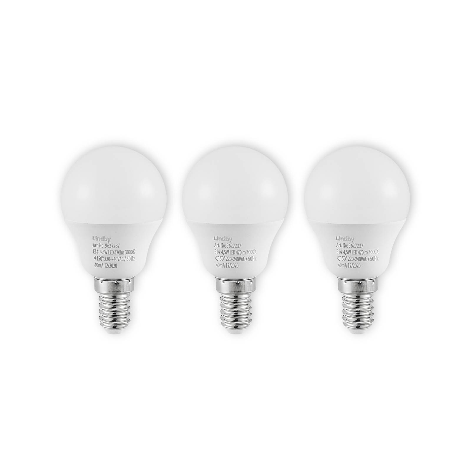 Lindby LED izzó E14 G45 4,5W 3000 K opál 3-as klt