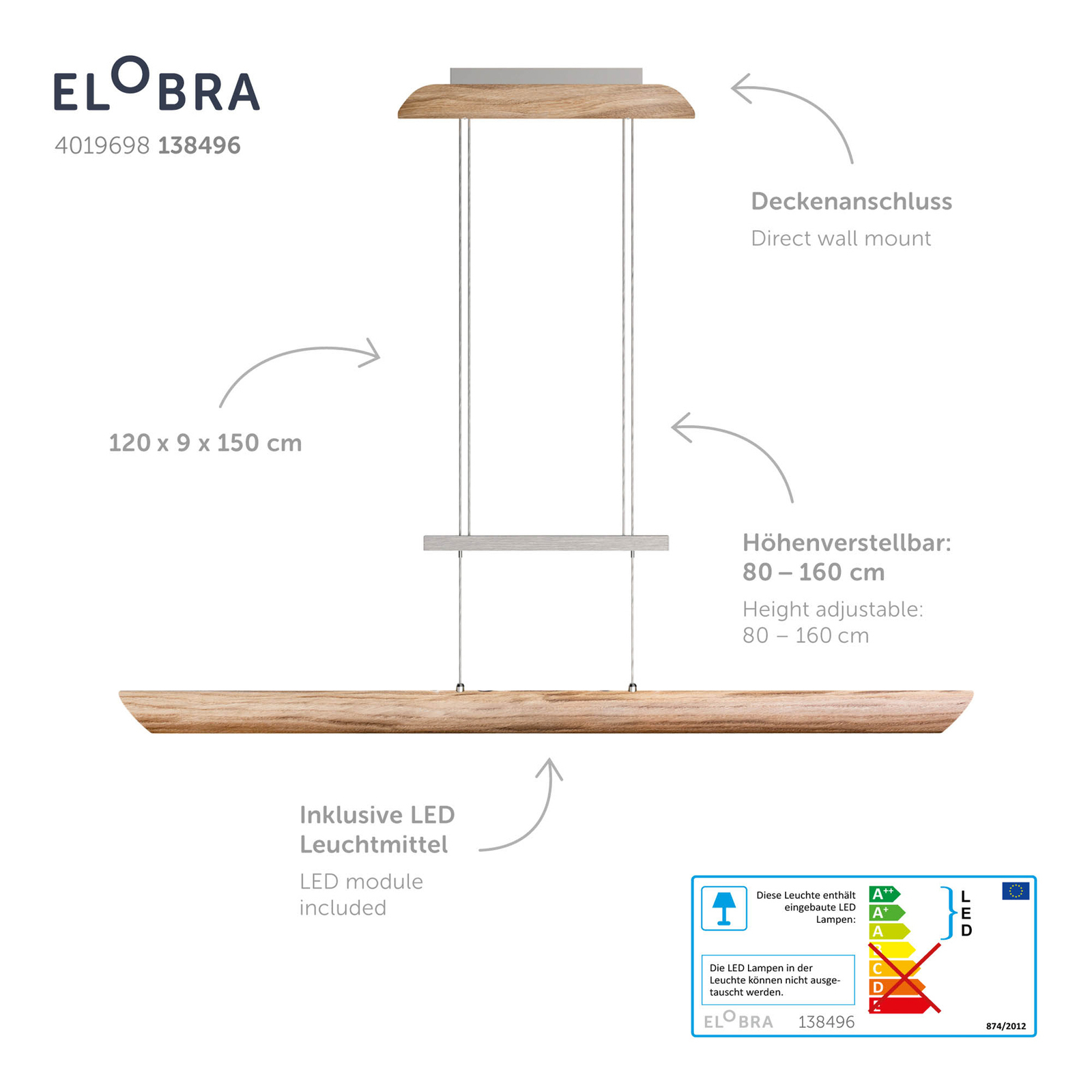 Colombia S LED-pendellampe, eg natur