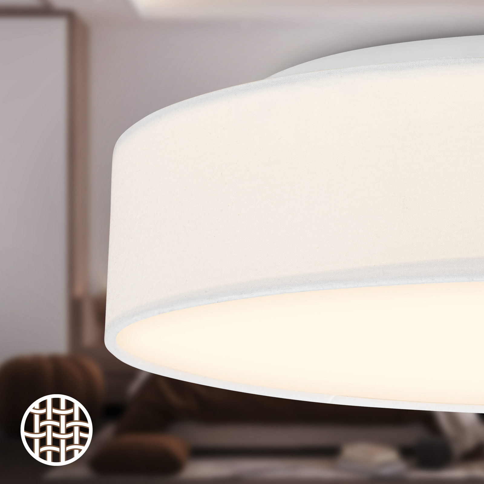 Plafón LED Duck, blanco, Ø 38 cm, tela, 3000 K Plafón LED Duck, blanco, Ø 38 cm, tela, 3000 K