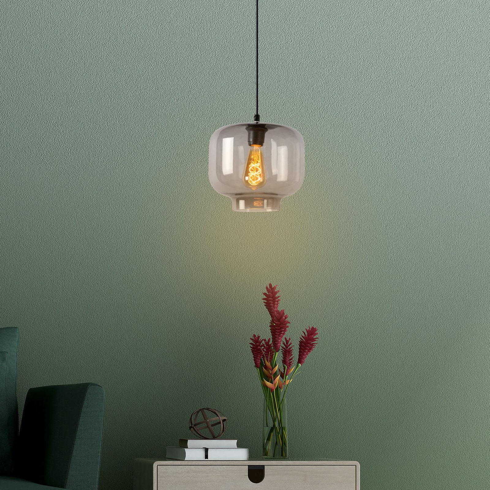 Medine pendant light, smoke grey, Ø 25 cm, glass, 1-bulb