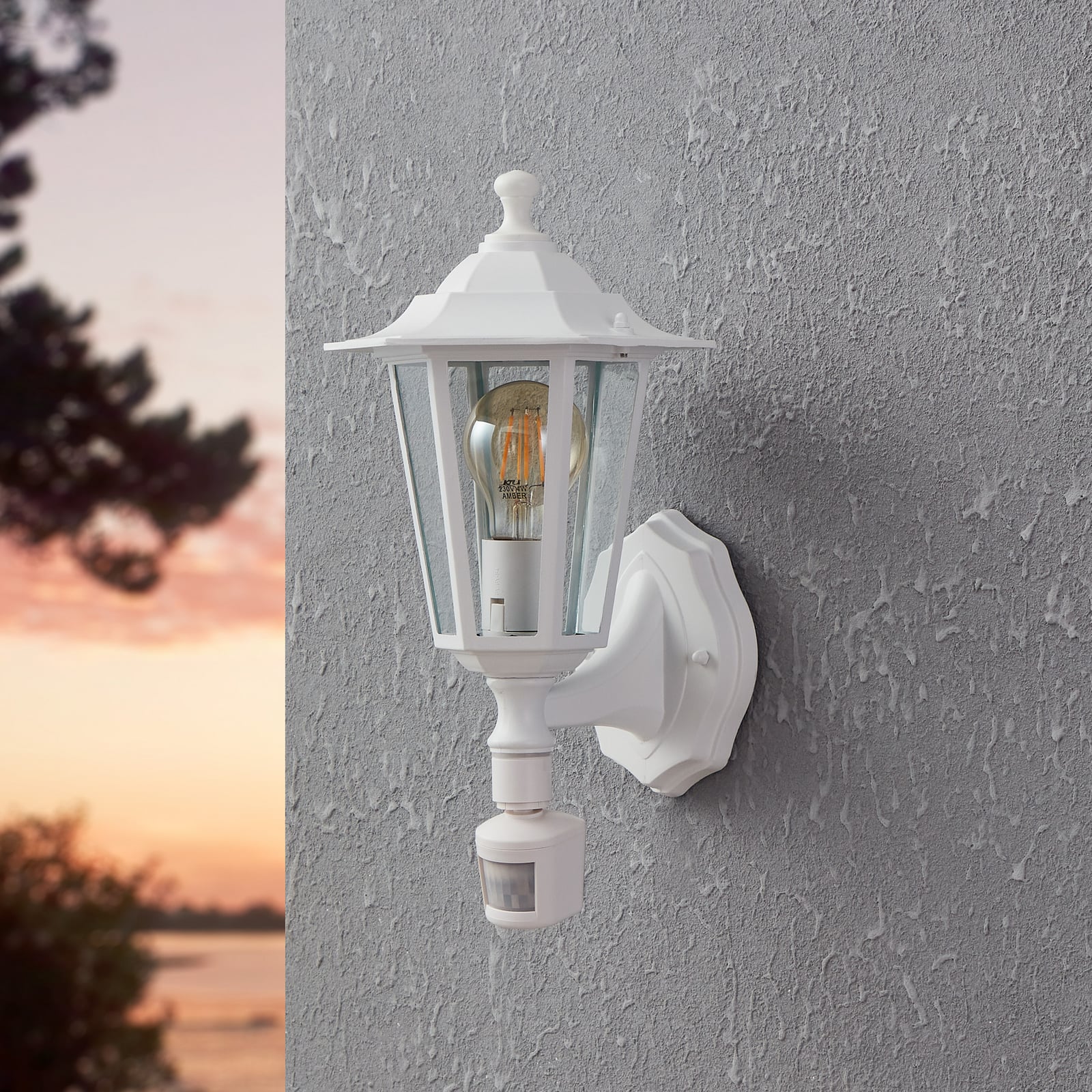 Āra sienas lampa Laterna 5, balta, augstums 36 cm, metāls, sensors