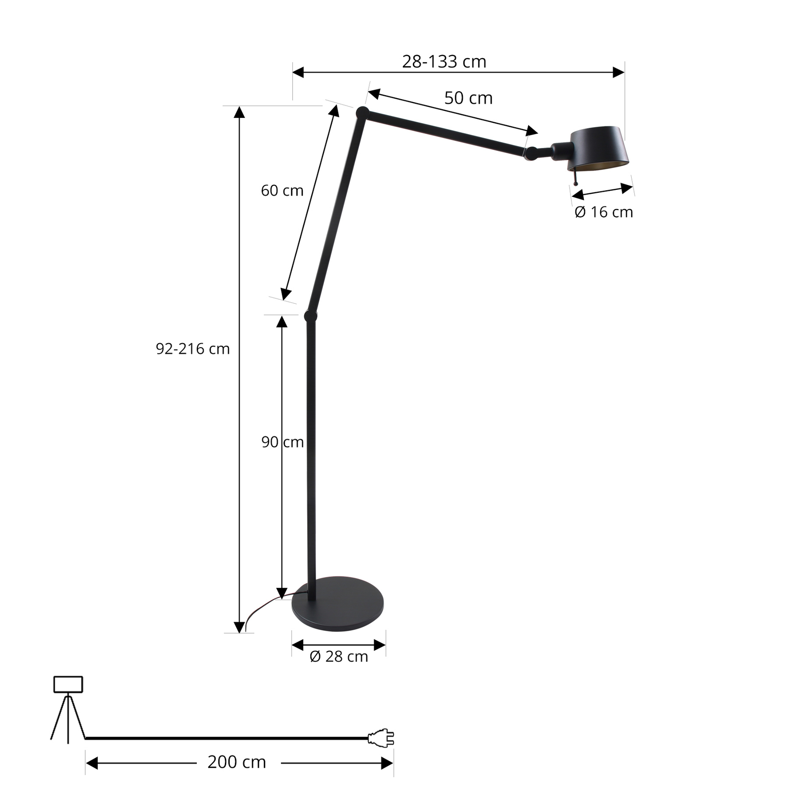Lucande lampe sur pied Silka, hauteur 216 cm, noir, métal