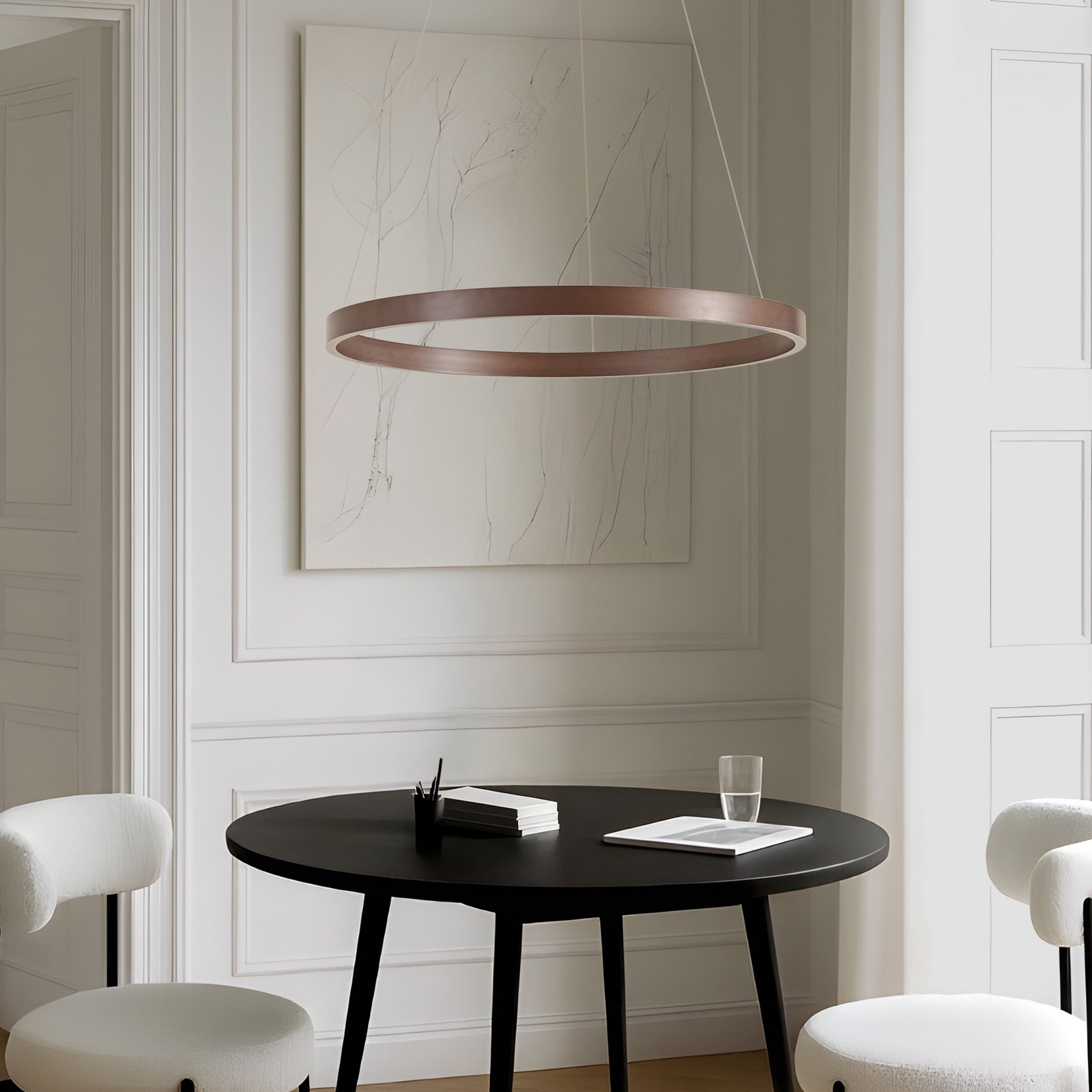 Lucande LED-Hängeleuchte Yonam, Ø 80 cm, 1-flg., braun, CCT