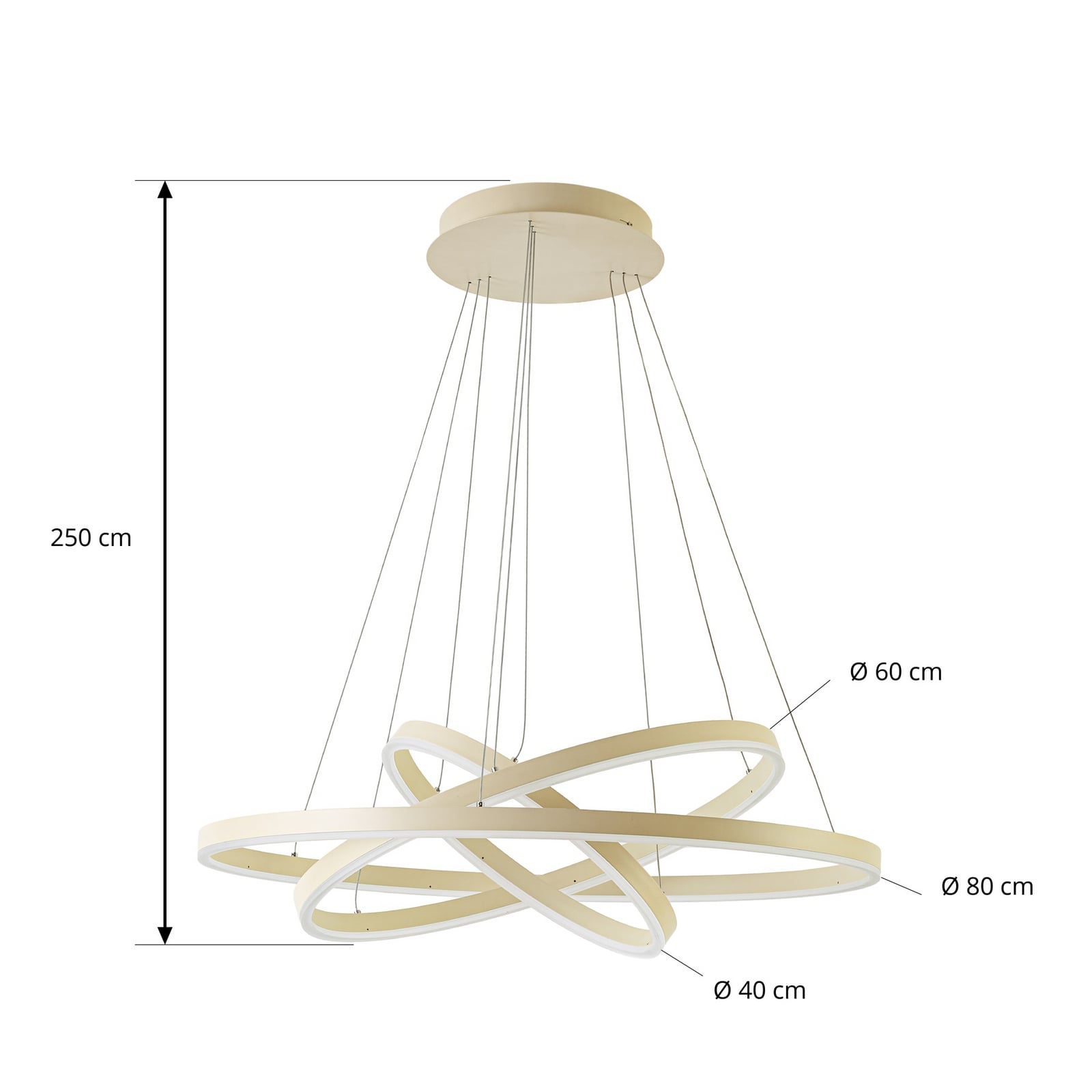 Lampă suspendată LED Albiona, bej, 3 inele, Ø 80 cm - Arcchio Lampă suspendată LED Albiona, bej, 3 inele, Ø 80 cm - Arcchio