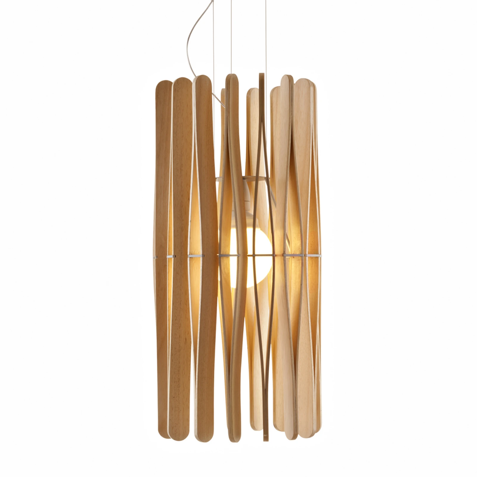 Fabbian Stick Holz-Hängeleuchte, zylindrisch, 33cm