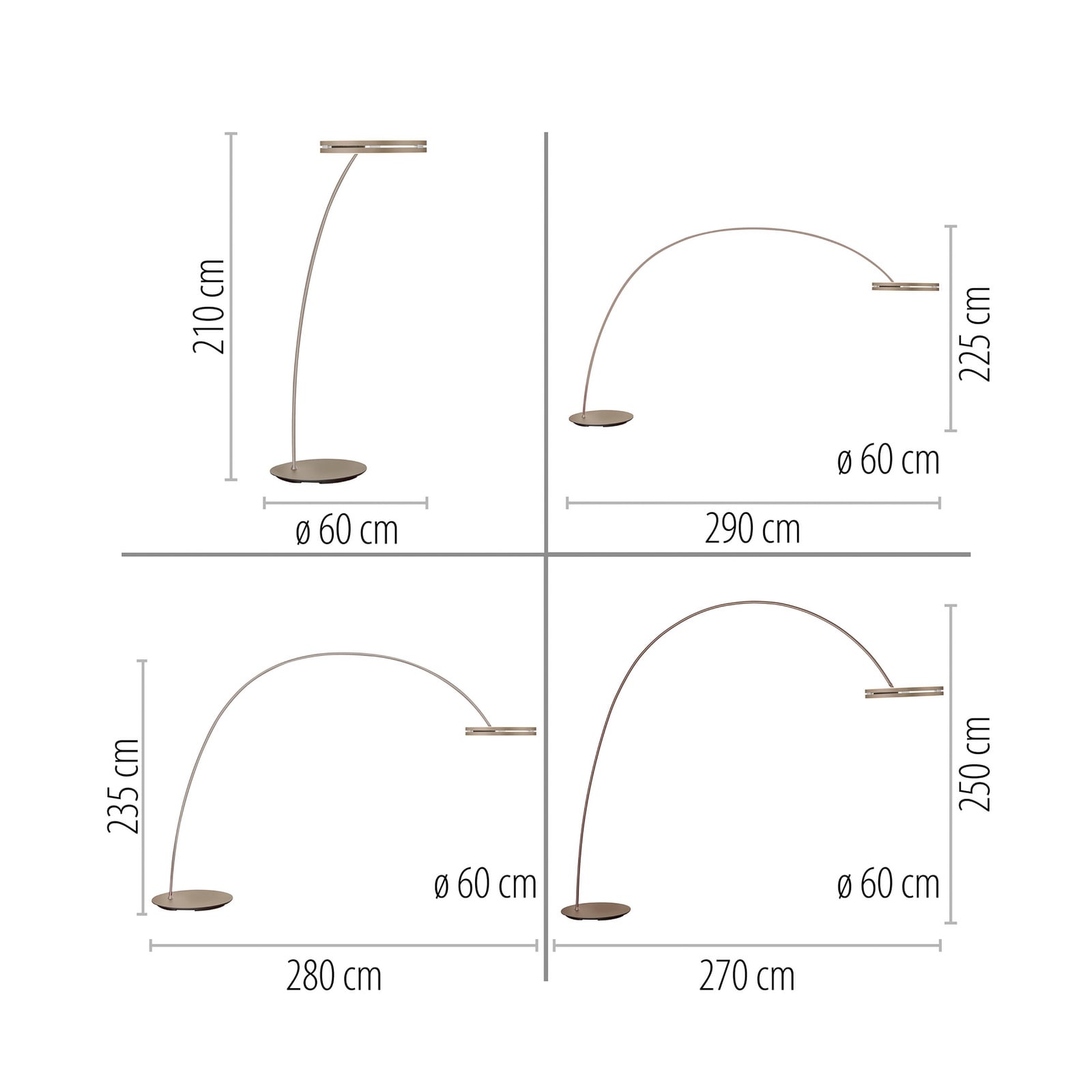 Loop-Bow LED-Stehlampe, bronzefarben, Ausladung 290cm - PURE Loop-Bow LED-Stehlampe, bronzefarben, Ausladung 290cm - PURE