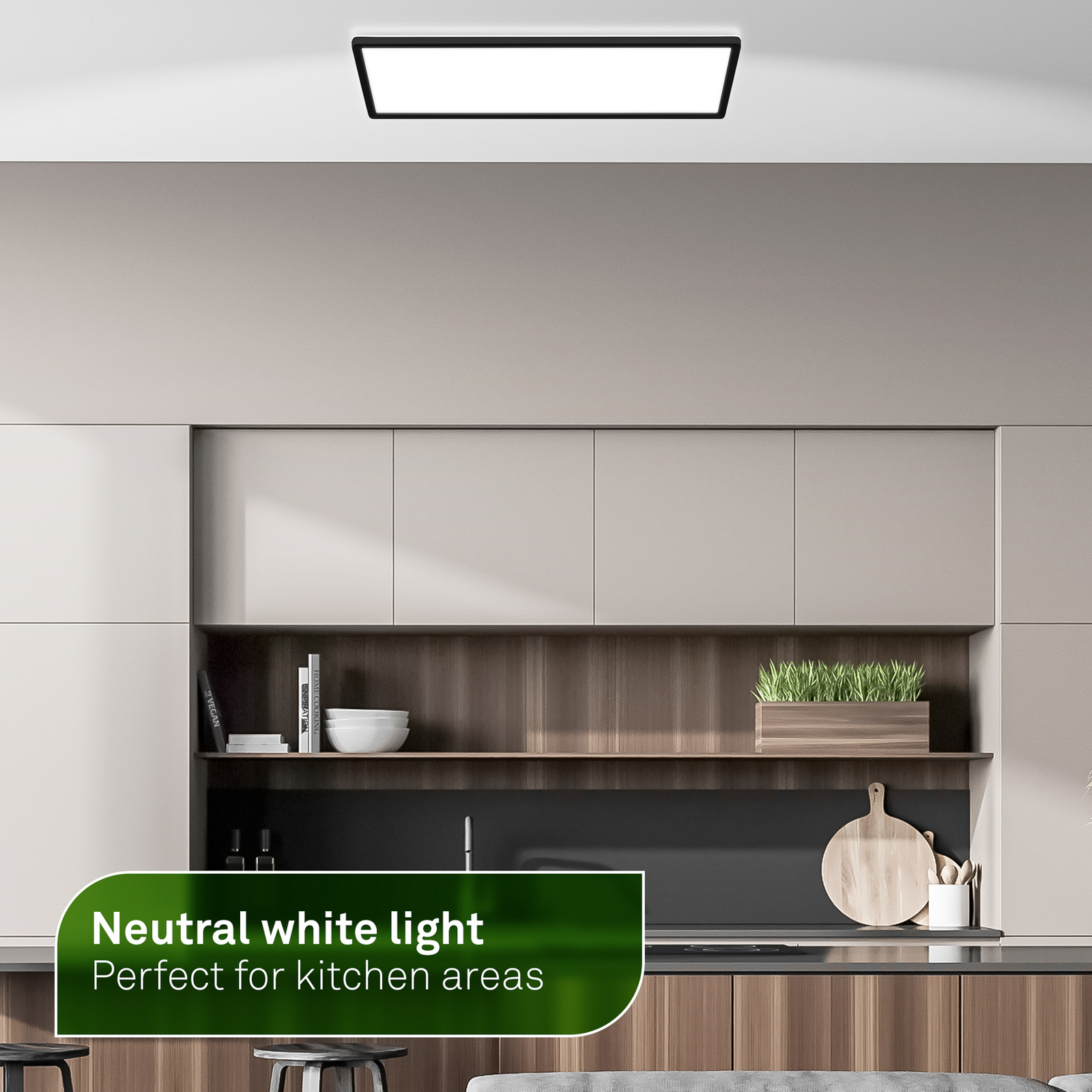 Tava A LED ceiling light, 58 x 20 cm, plastic, black