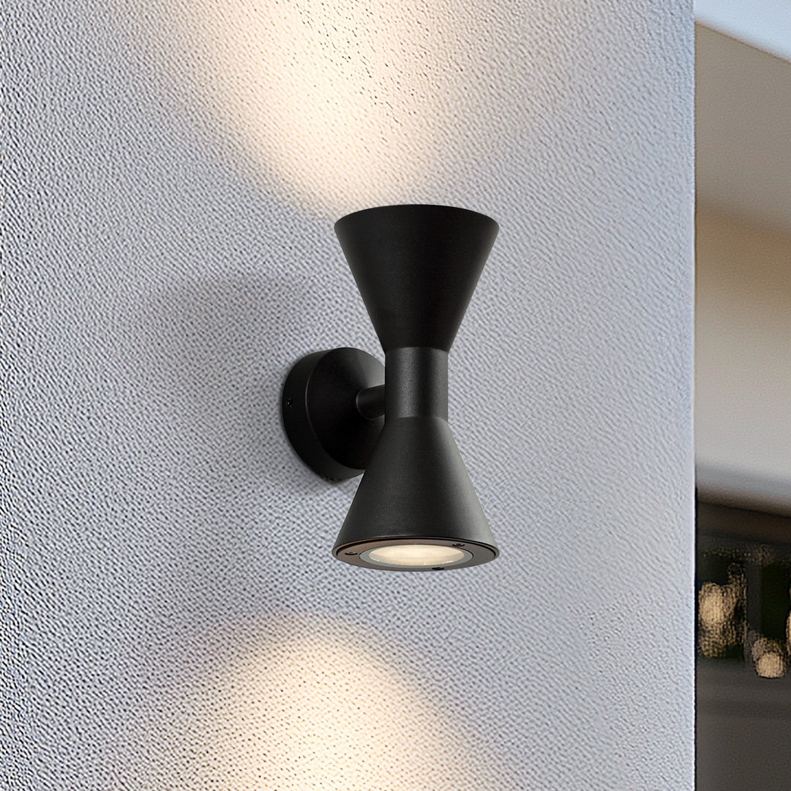 Lucande Xalor outdoor wall light, black, IP65, metal, GU10