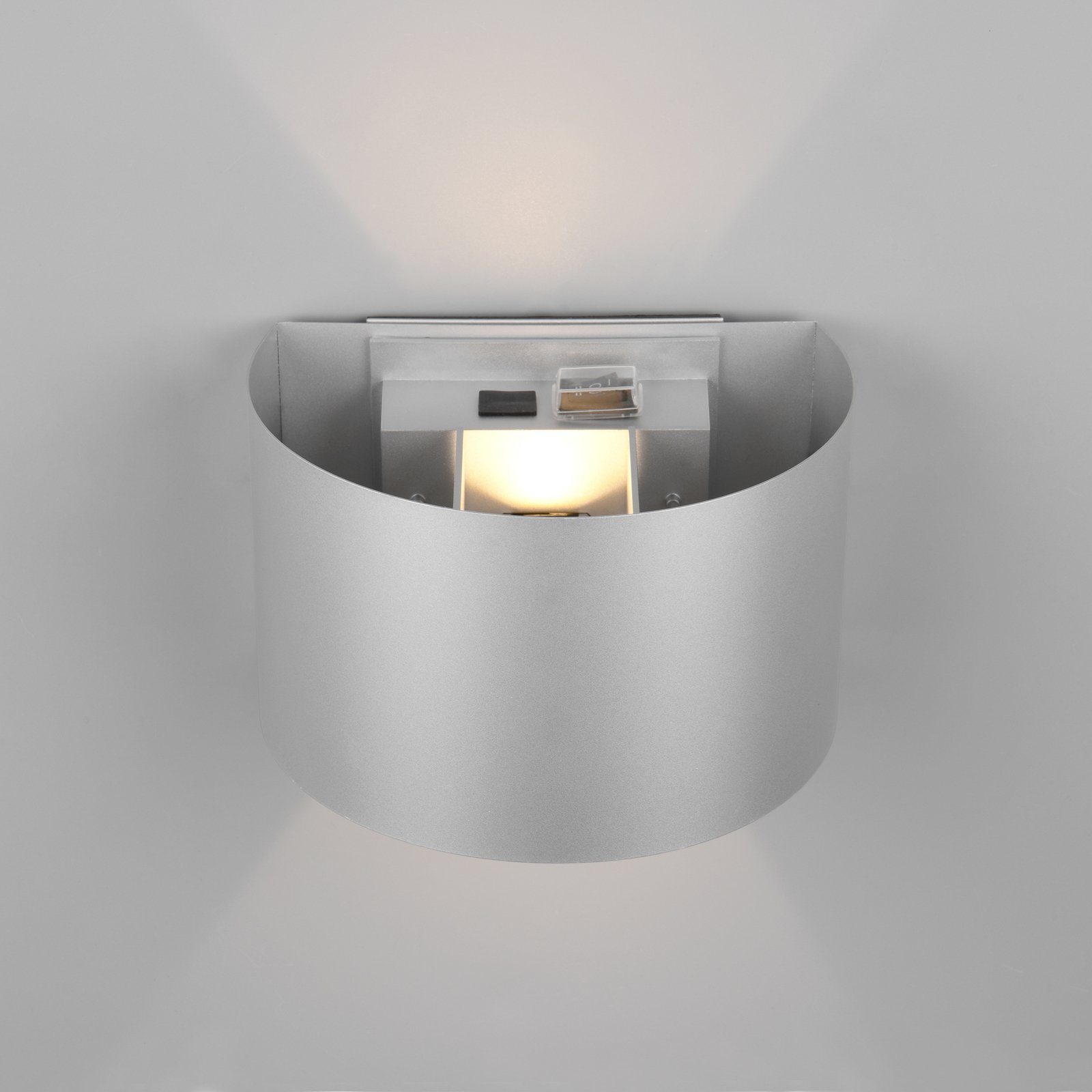 Aplique para exterior recargable LED Talent, color titanio, anchura 16 cm