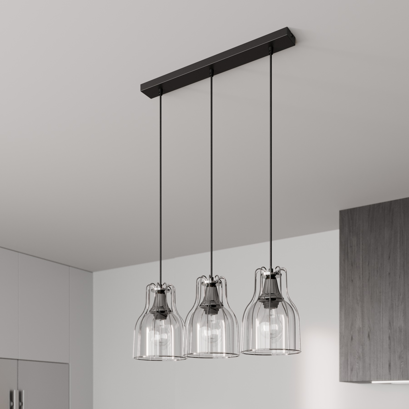 Hanglamp Aria 3-lamps helder/zwart/chroom