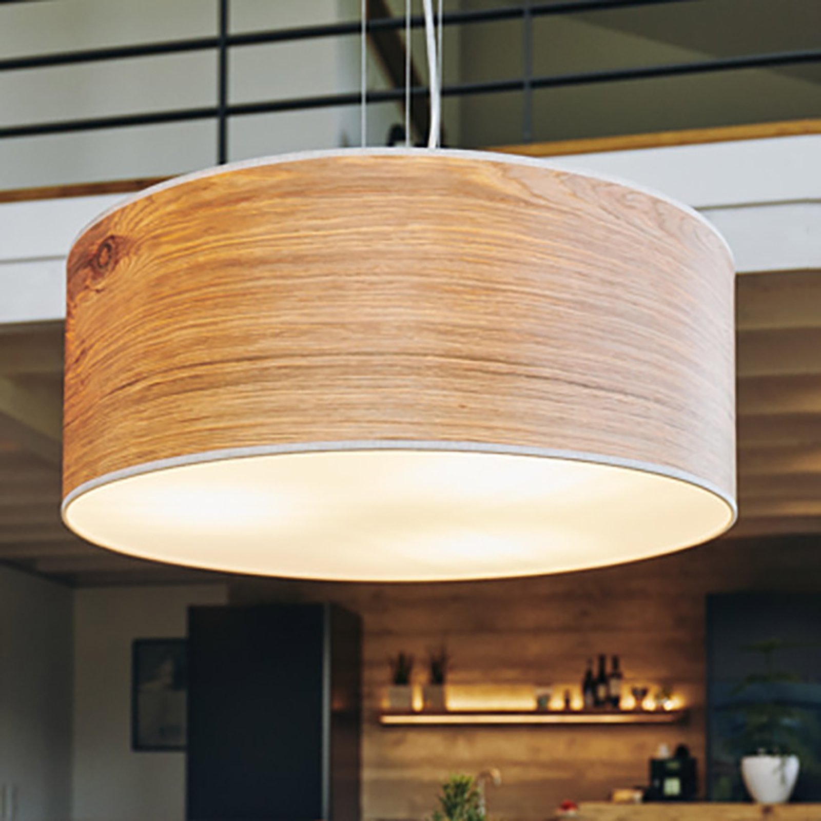 LeuchtNatur Discus hanging light wooden shade with white